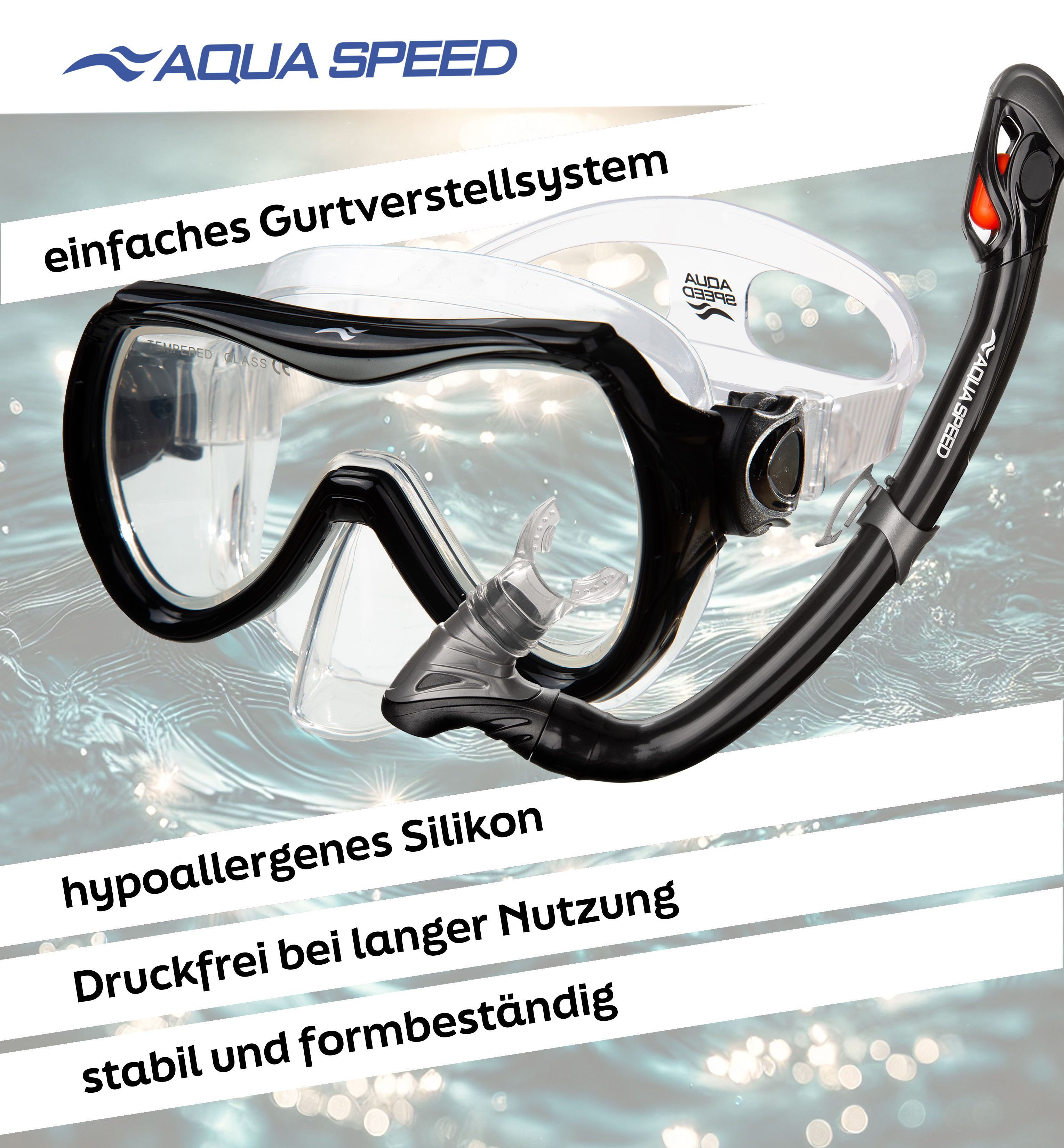 Aqua Speed Schnorchel Schnorchelset ALIZE + SAMOS Tauchmaske für Kinder, mit Netzbeutel (Kinderschnorchelset mit Maske und Schnorchel im Netzbeutel), EASY-ADJUST Kopfband für sicheren und bequemen Sitz