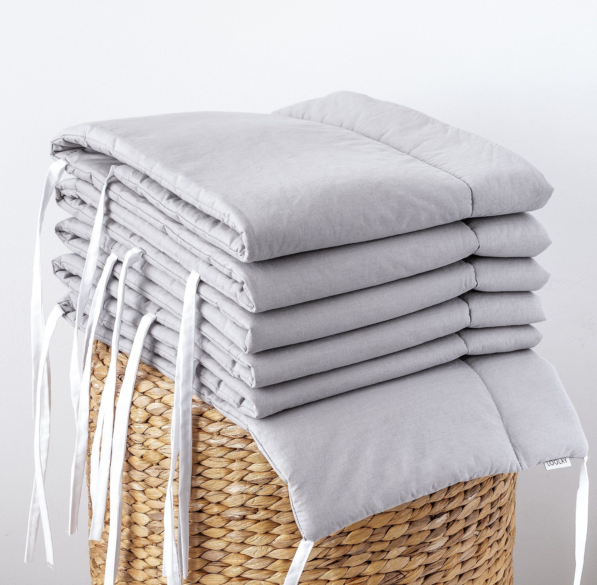 Loolay Bettnestchen 100% GRAU BIO-Baumwolle Atmungsaktives Babybett BETTUMRANDUNG, (Umrandung Kopfschutz Bettschlange 420, 360, 210, 180 x 30cm, Babyausstattung Baby und Neugeborene Premium GESCHENK), LOOLAY® - 100% Europäische Stoffe und Kleinserien-Nähen!