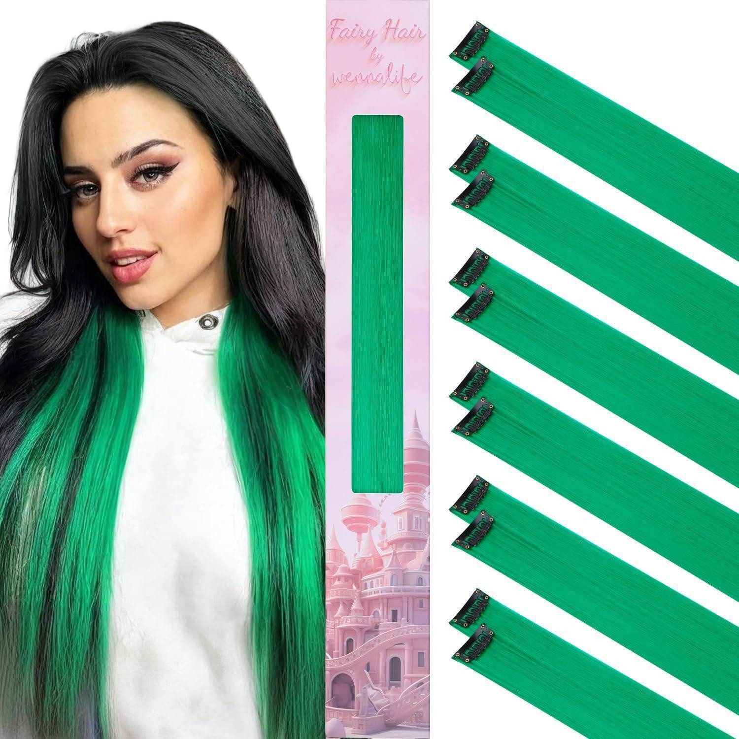 LuxusKollektion Kunsthaar-Extension Haarsträhnen Clip in Haarextensions Kinder 55cm 12 Clips 12 Grün