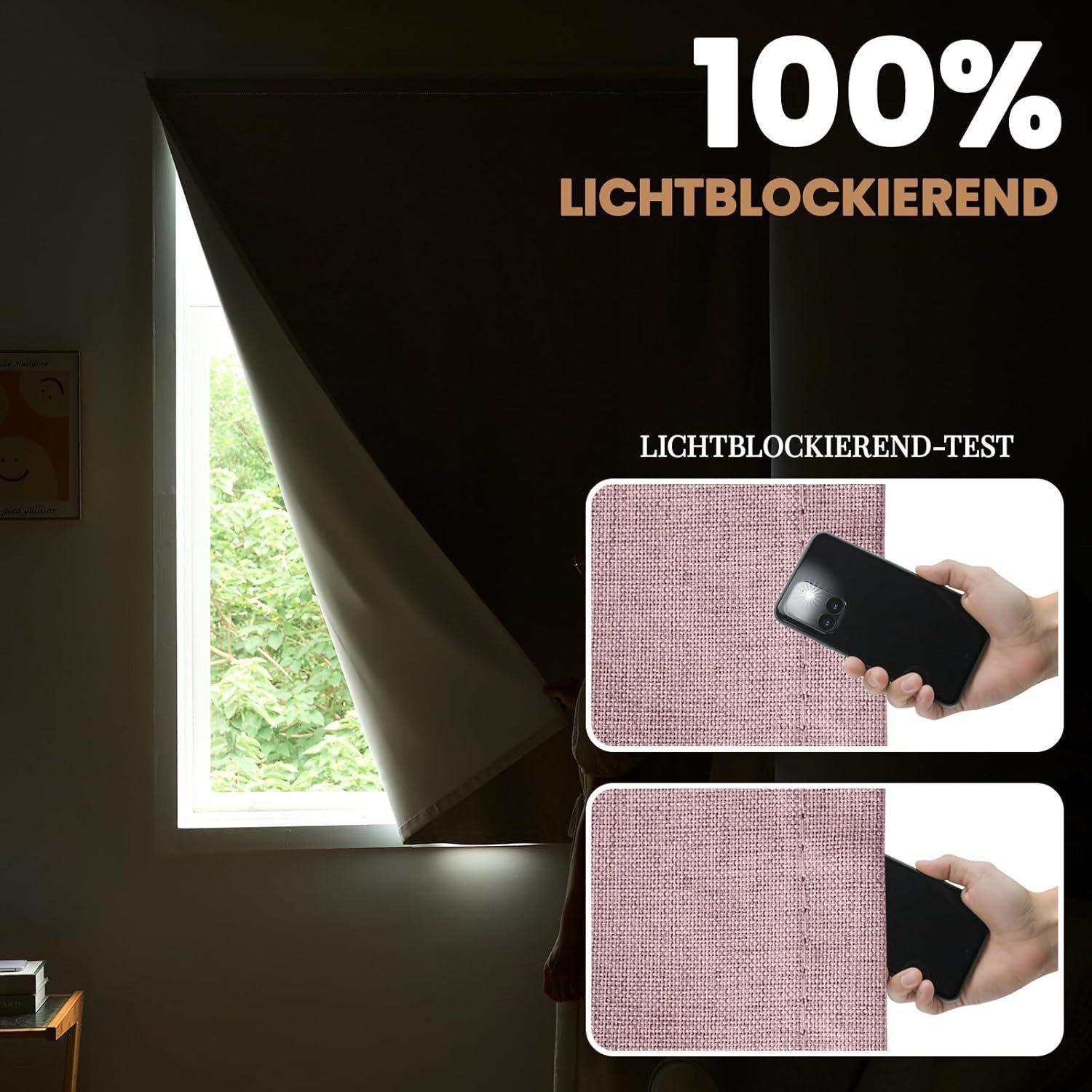 Verdunklungsrollo Selbstklebende,100% Lichtundurchlässig, Ohne Stange, Bohrfrei, Diwzbyn – Bild 5 von 5