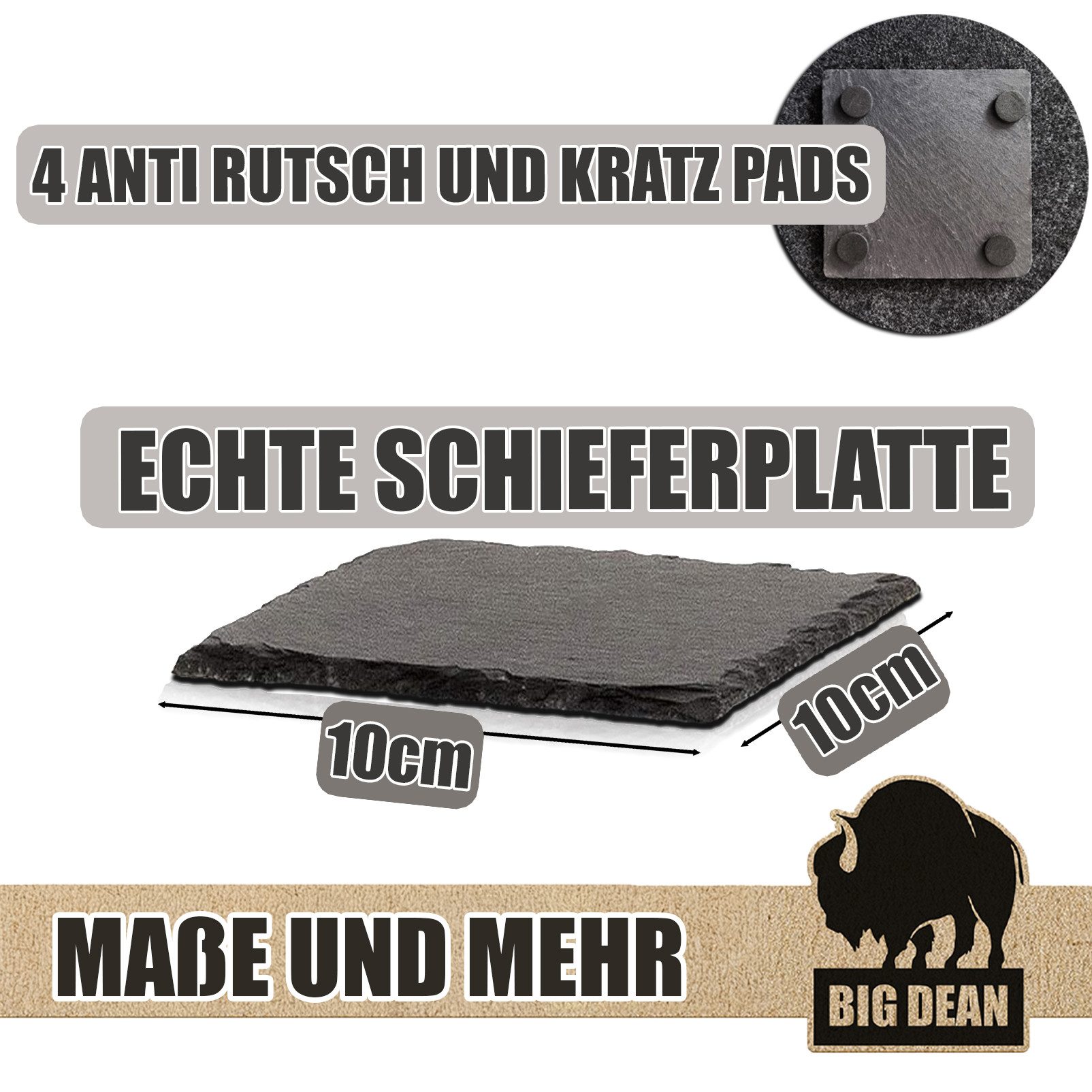 BigDean Glasuntersetzer Schiefer-Untersetzer Set aus Naturschiefer – Rustikale Glasuntersetzer, Zubehör für Rustikales Ambiente, Set, 8-tlg., Schiefer, Naturstein, Klassiker