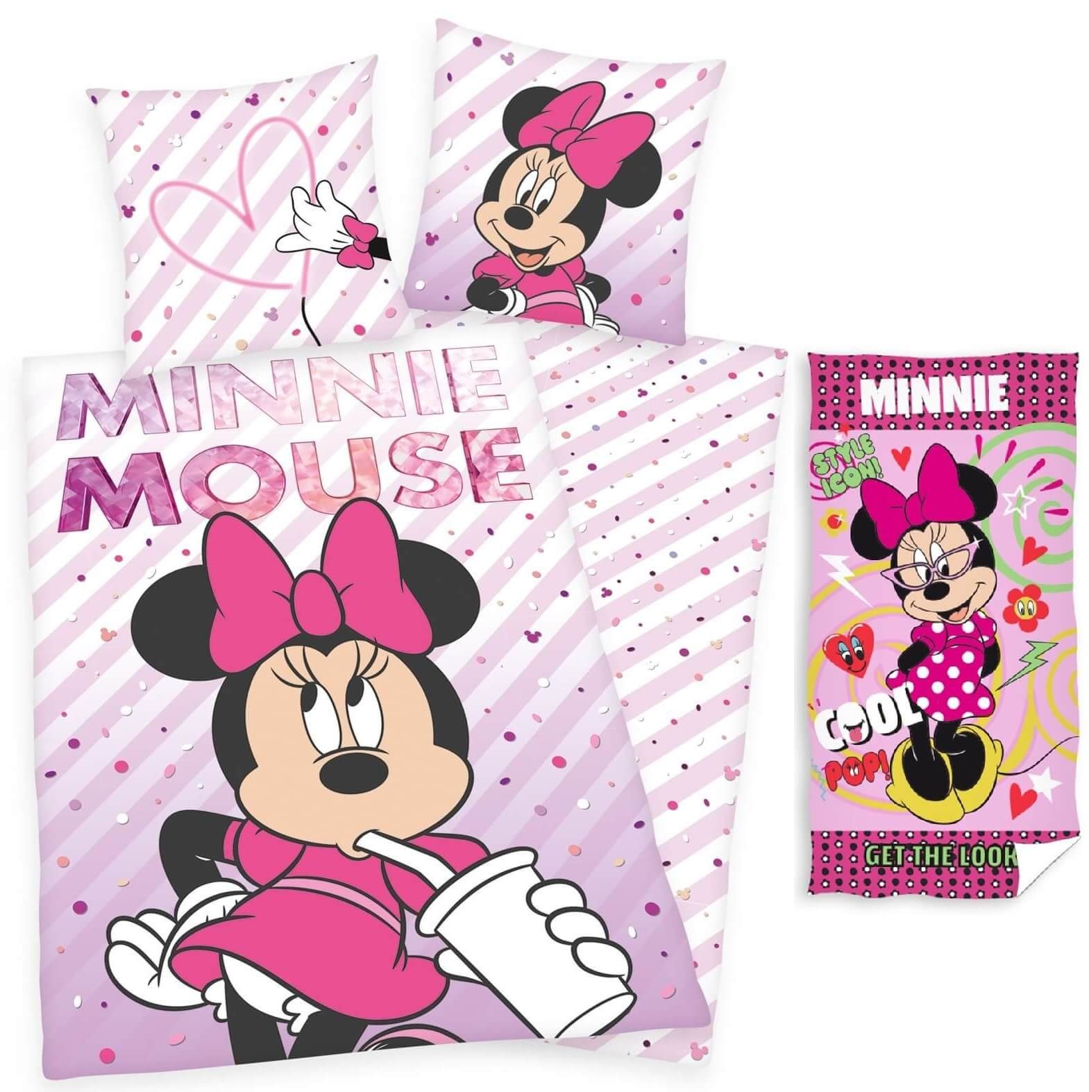 Kinderbettwäsche »Disney´s Minnie Mouse - Wende-Bettwäsche-Set, 135x200 und  Bade-handtuch, 70x140«, Disney Minnie Mouse, Baumwolle, 100% Baumwolle