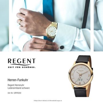 Regent Funkuhr Regent Herren Uhr FR-200 Leder Funkwerk, Herren Funkuhr rund, groß (ca. 41mm), Lederarmband