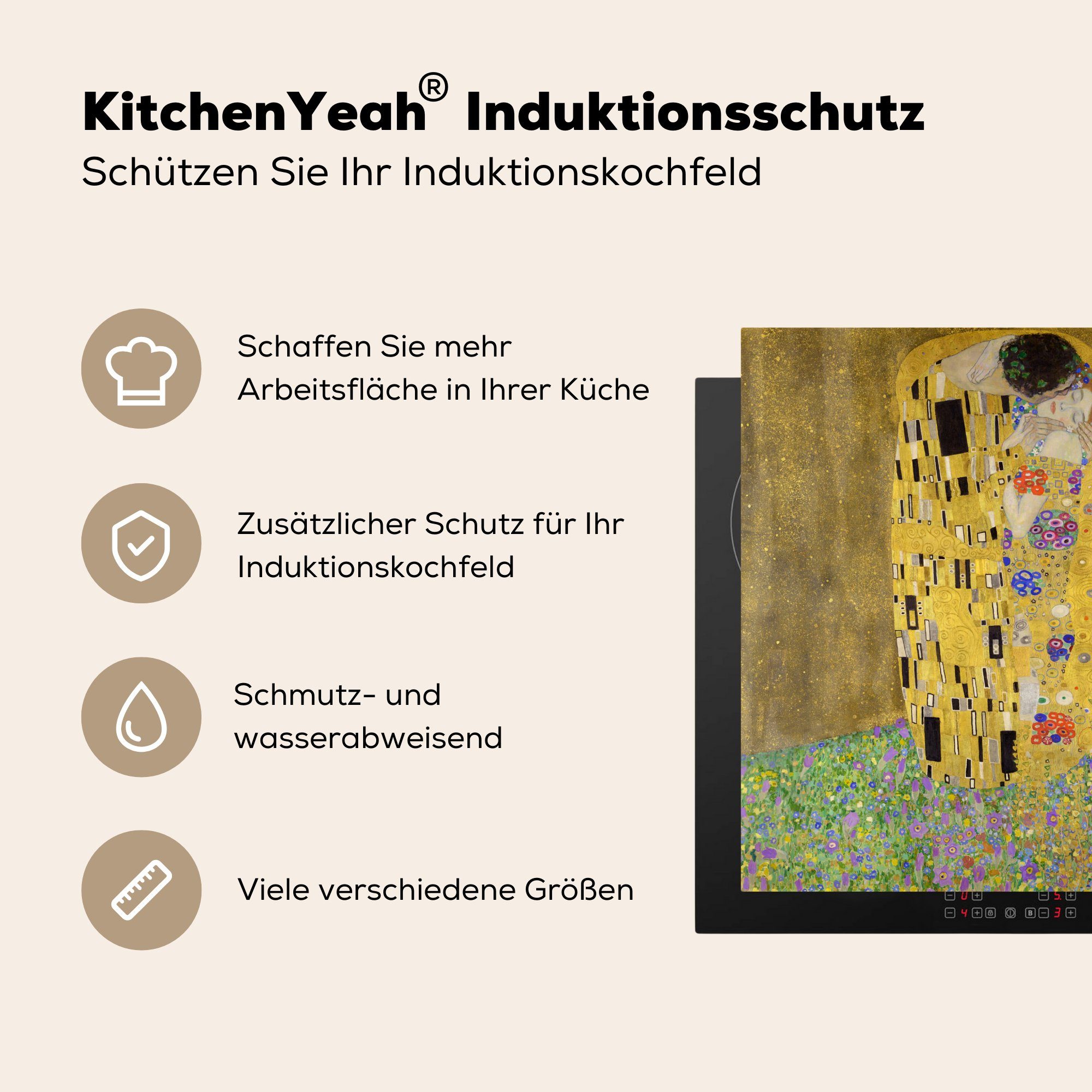 MuchoWow Herdblende-/Abdeckplatte Der Kuss (1 für Ceranfeldabdeckung, Arbeitsplatte Klimt, Gustav - küche 78x78 Vinyl, tlg), cm