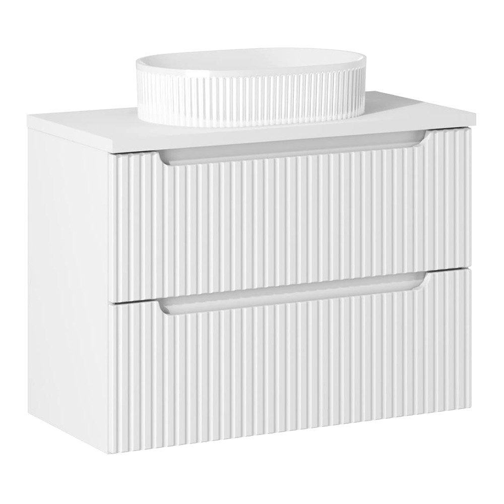 Lomadox Waschtisch NEWPORT-56-WHITE, 80cm breit mit Aufsatzwaschbecken, weiß mit gerillter Front