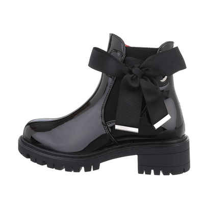 Ital-Design Kinder Freizeit Stiefelette Blockabsatz Stiefeletten in Schwarz