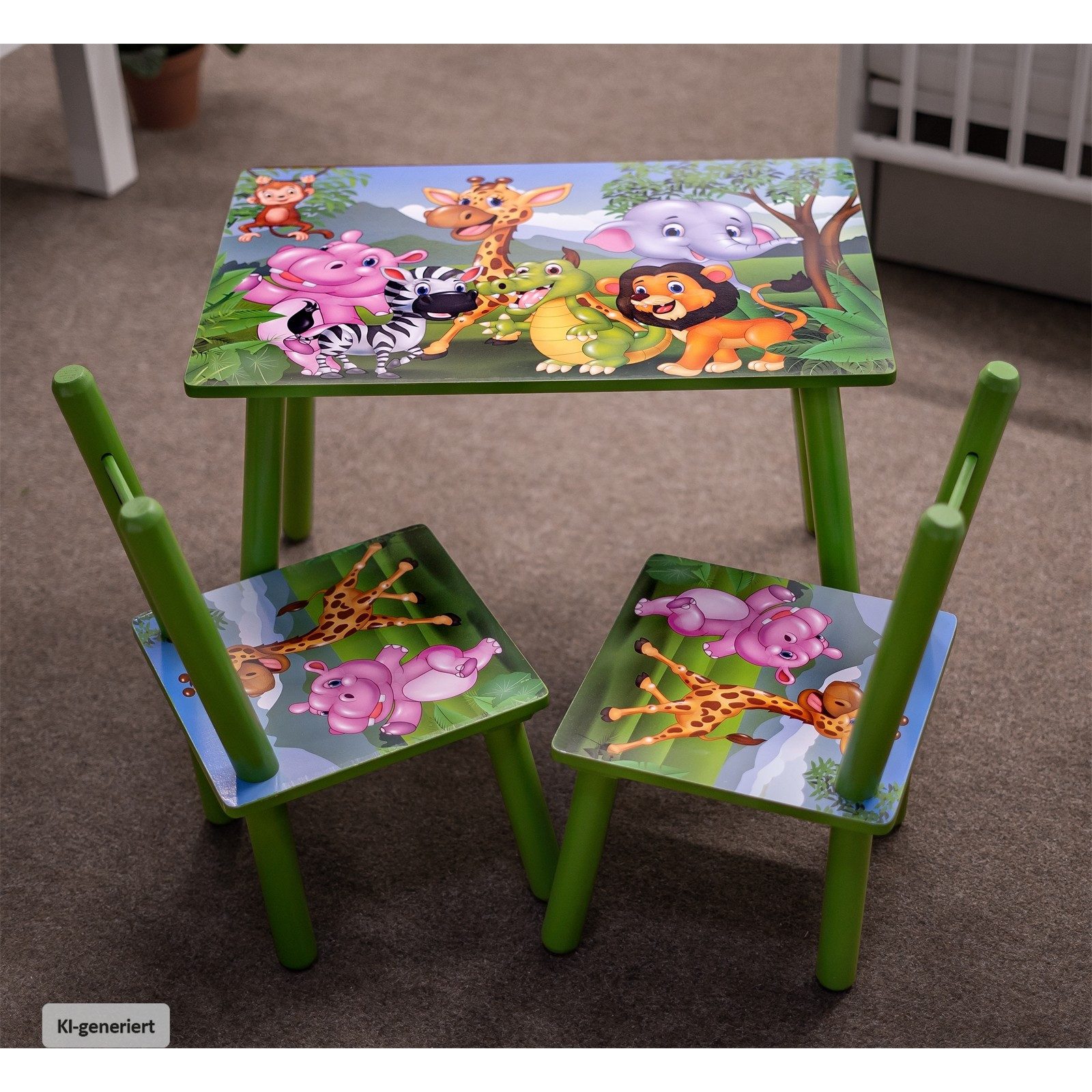 HTI-Line Kindersitzgruppe Kindertischgruppe Dschungel, (Set, 3-tlg., 1 Tisch, 2 Stühle), Kindertisch Kinderstuhl Kindermöbel