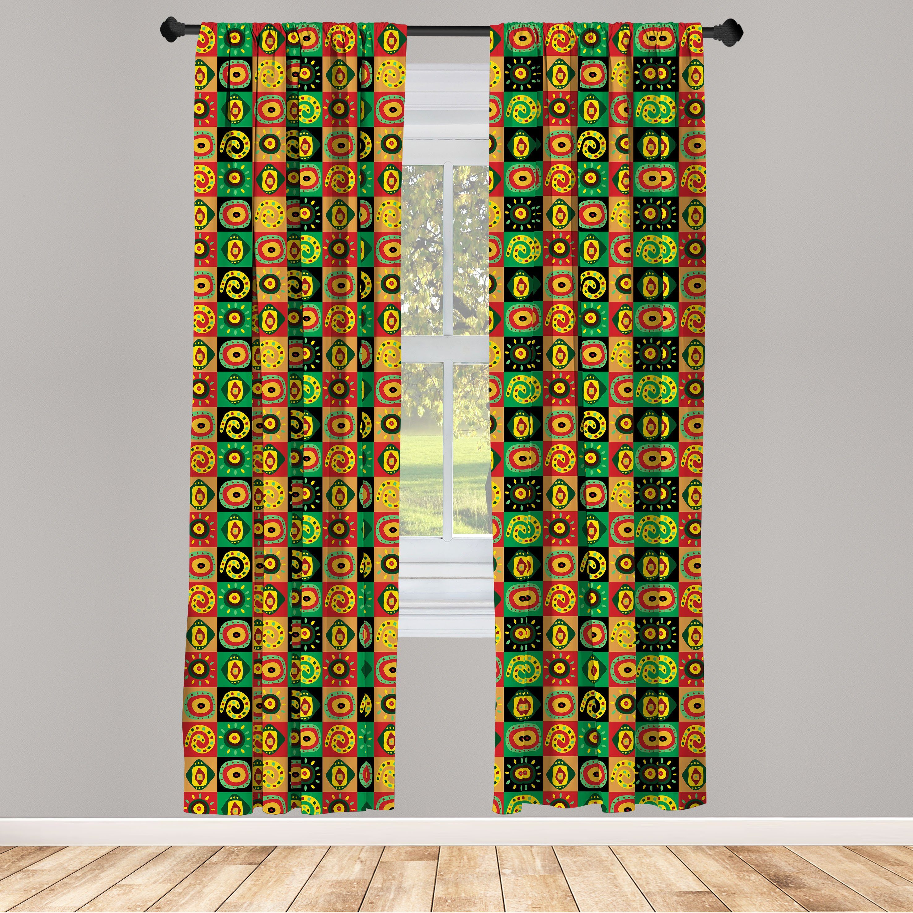 Gardine Vorhang für Wohnzimmer Schlafzimmer Dekor, Abakuhaus, Microfaser, afrikanisch trippy