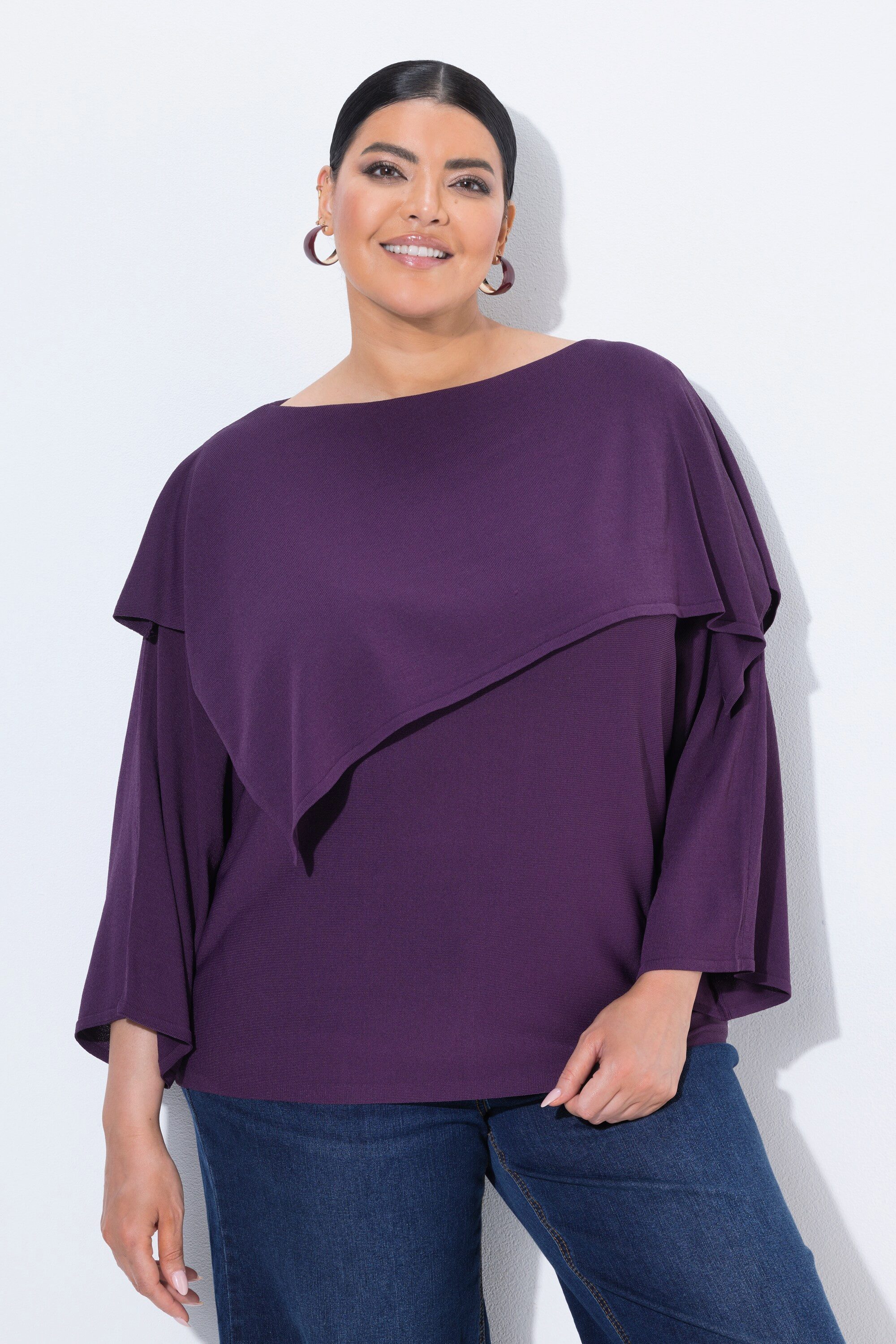 Ulla Popken Strickpullover Pullover Überwurf Oversized U-Boot-Ausschnitt