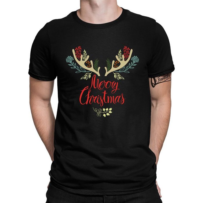 Quattro Formatee Kurzarmshirt Merry Christmas Rentier Mistelzweig Herren T-Shirt (1-tlg)