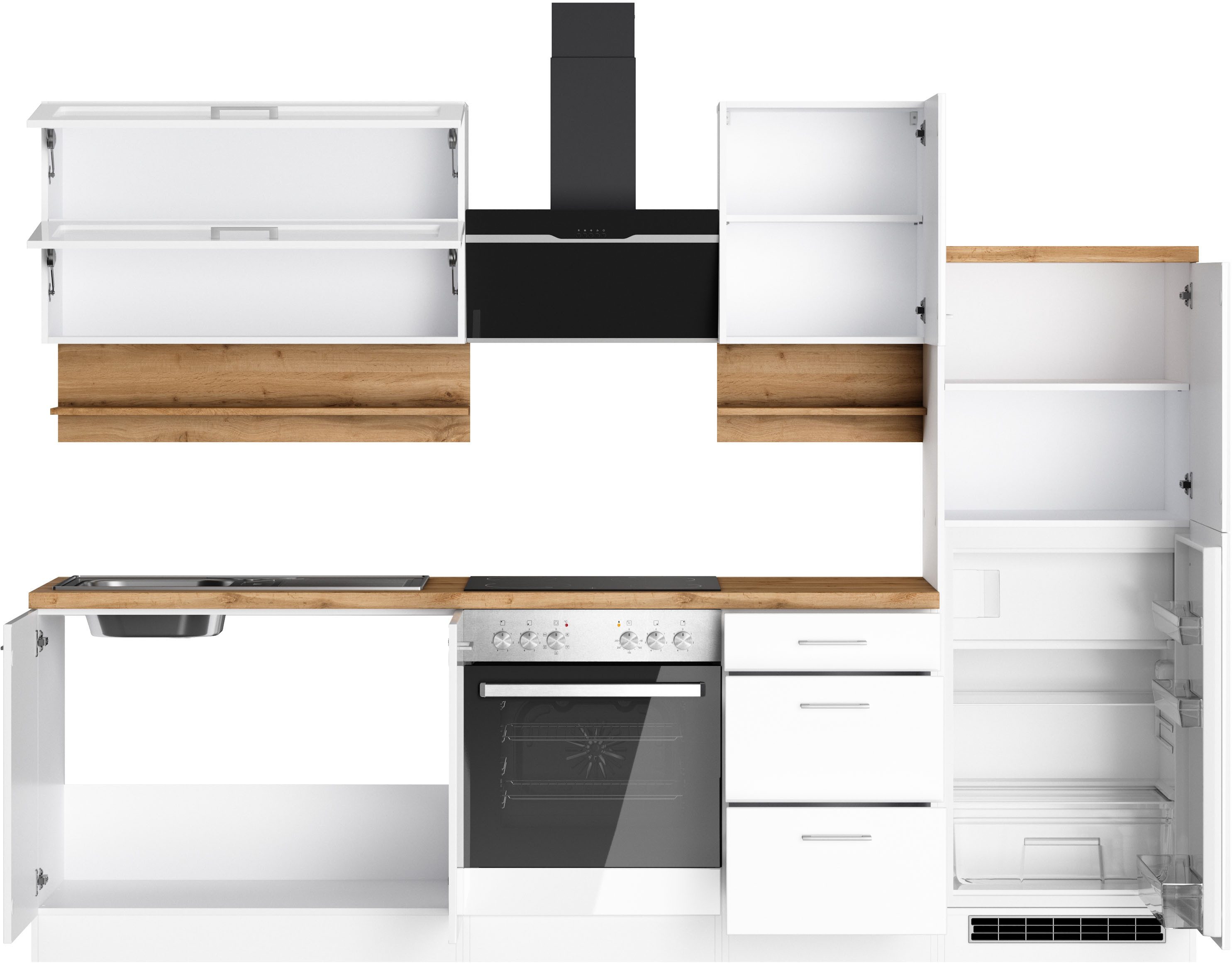 KOCHSTATION Küchenzeile KS-Milan, 270 cm breit, robuste Metallauszüge, viel Stauraum