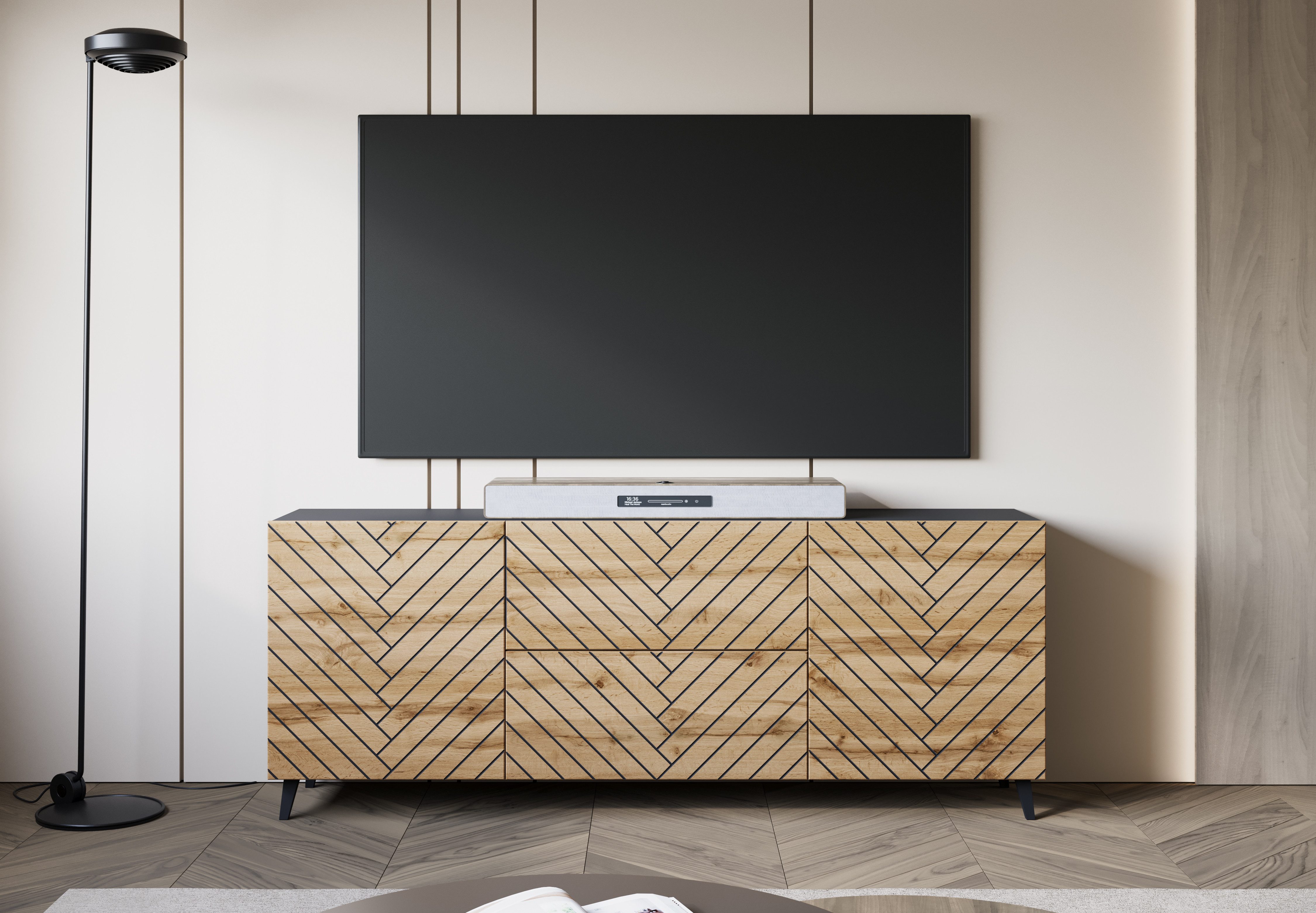 Home affaire Lowboard Phuket, Front MDF, 2 Schubladen, 4 Türen, 6 geschlossenen Fächern, Breite 180cm