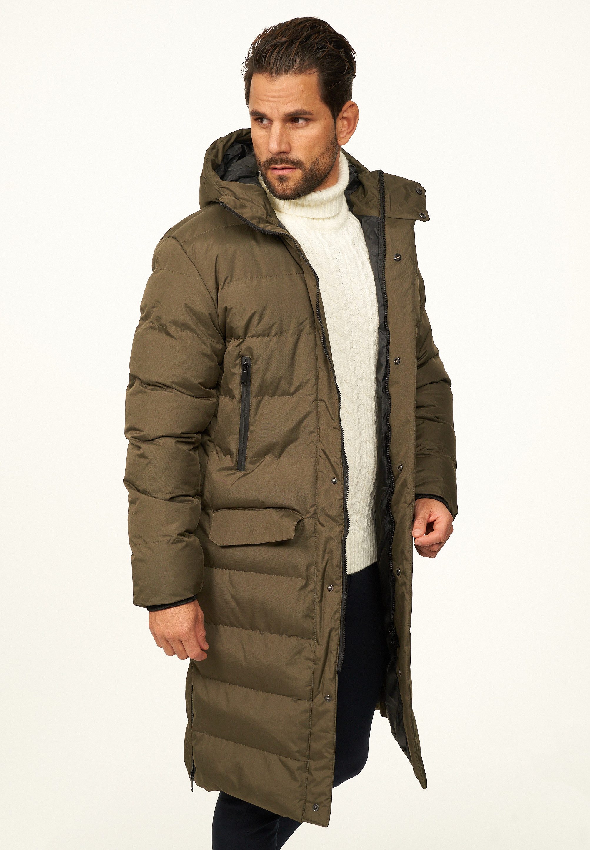 OneRedox Parka mit Kapuze als Winterjacke - Langer Steppmantel Herren warme Pufferjacke Steppjacke - Langer Wintermantel – Bild 4 von 5
