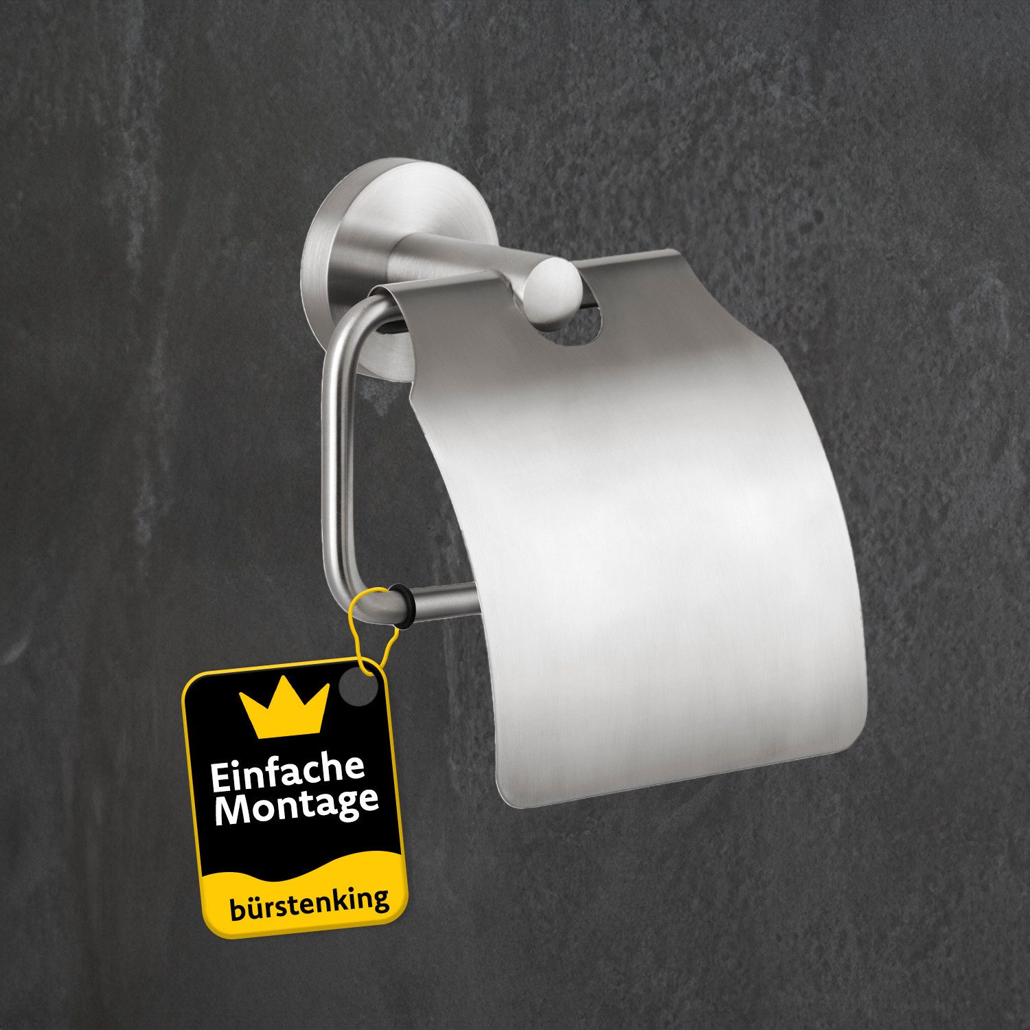 Bürstenking Toilettenpapierhalter mit Deckel – Edelstahl matt gebürstet, rostfrei, Serie 190 (Set, Serie 190), Rostfrei, langlebig, pflegeleicht