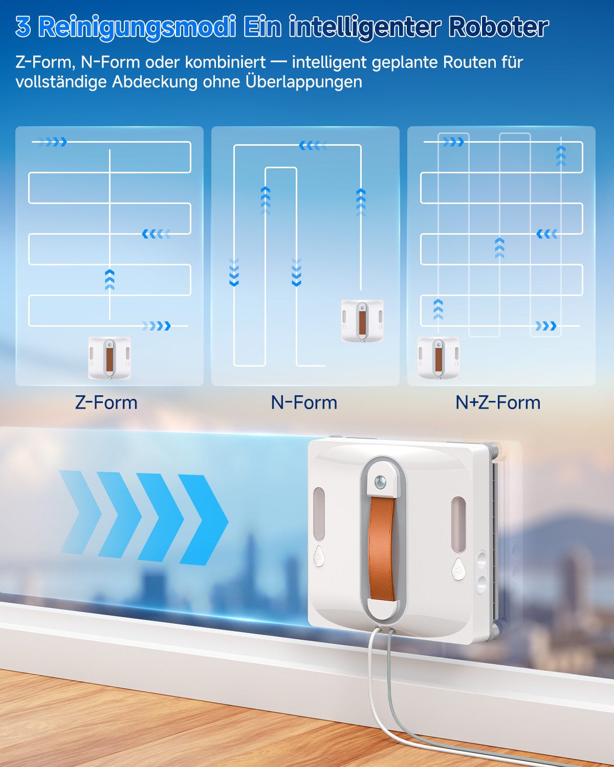 lubluelu Fensterputzroboter CHYW201 Fernbedienung mit Dual-Wasserspray Anti-Fall 6500Pa, mit 80ml Wassertank und Sprühfunktion,Außen-und Innenfenster