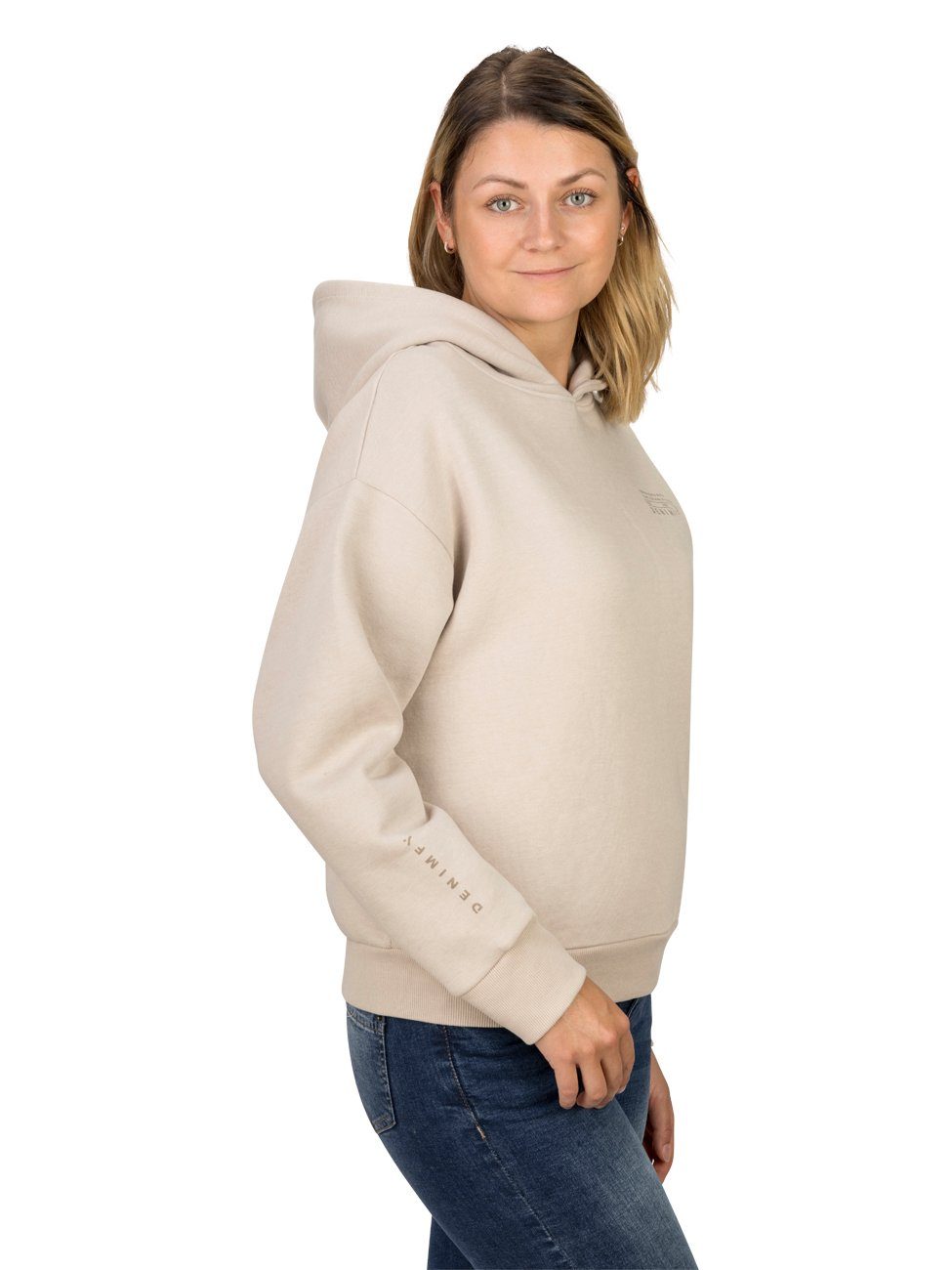 DENIMFY Kapuzenpullover Damen Hoodie Regular Beige Sweatshirt (20200) mit Fit DFEmily Logoprint Birch
