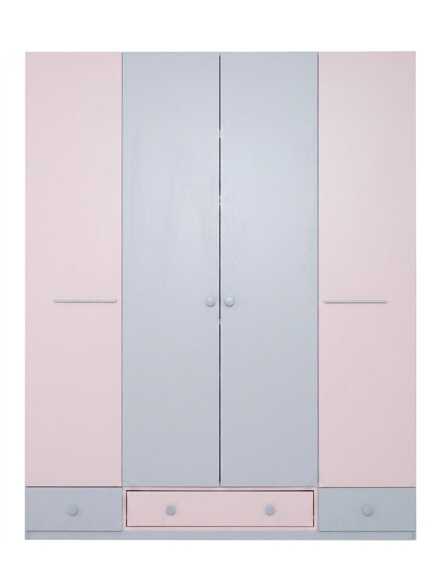 JVmoebel Kleiderschrank Grau-rosa 4-türiger Kleiderschrank aus Holz für das Jugendzimmer