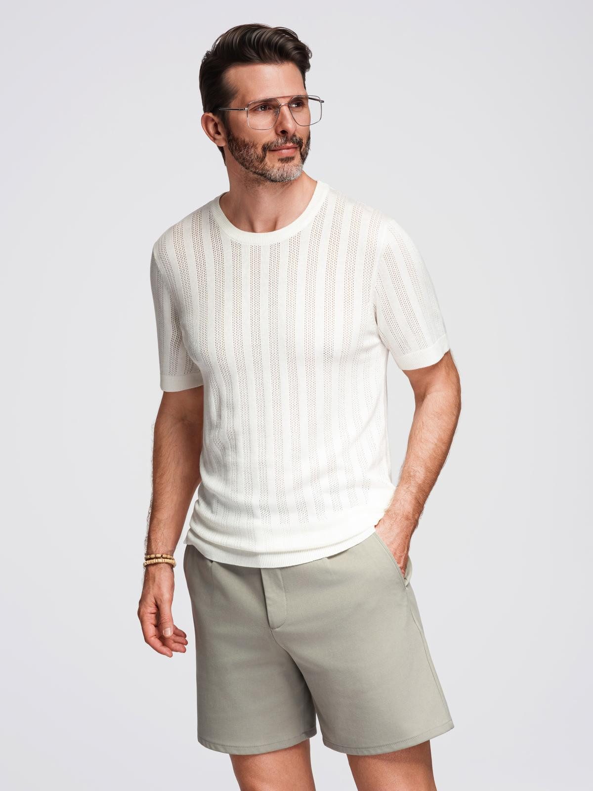 OMBRE T-Shirt Herren-Pullover aus durchbrochenem Gewebe mit Rundhalsausschnitt