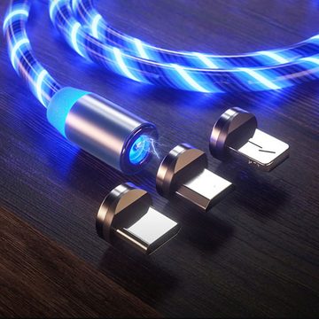 Retoo 3in1 Ladekabel Leuchtkabel LED USB Typ-C Micro Handy iPhone Samsung 1M magnetisches Ladekabel, Micro-USB, USB-C, Lightning, Micro-USB, USB-C, Lightning, Vielseitigkeit, Strapazierfähiges Nylongeflecht, magnetischen Enden