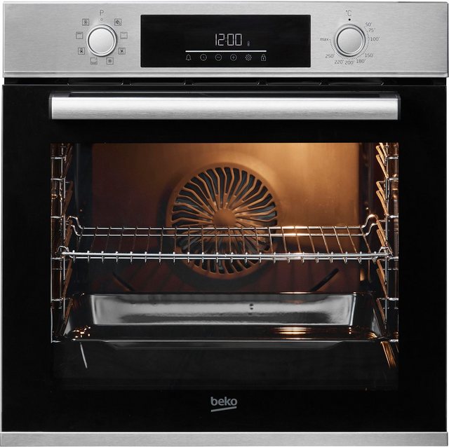 Beko Einbaubackofen BBIM12300X /LED Display/8 Kochfunktionen/Robuste Tür /H x B x T: 59,5 x 59,4 x 56,7 cm/72l, Edelstahl