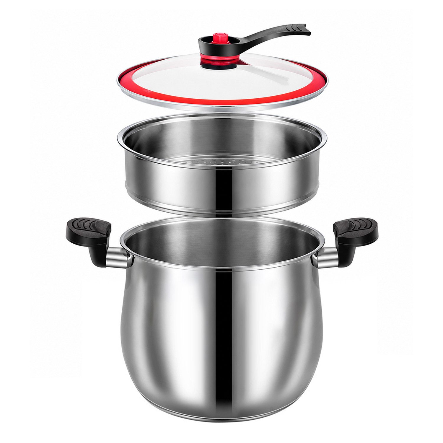 Esun Schnellkochtopf Edelstahl Schnellkochtopf, Kochtöpfe, Topf mit Dampfgarer, 22 cm, 6 L, Edelstahl (Komplettset), Kochtopf Induktion …
