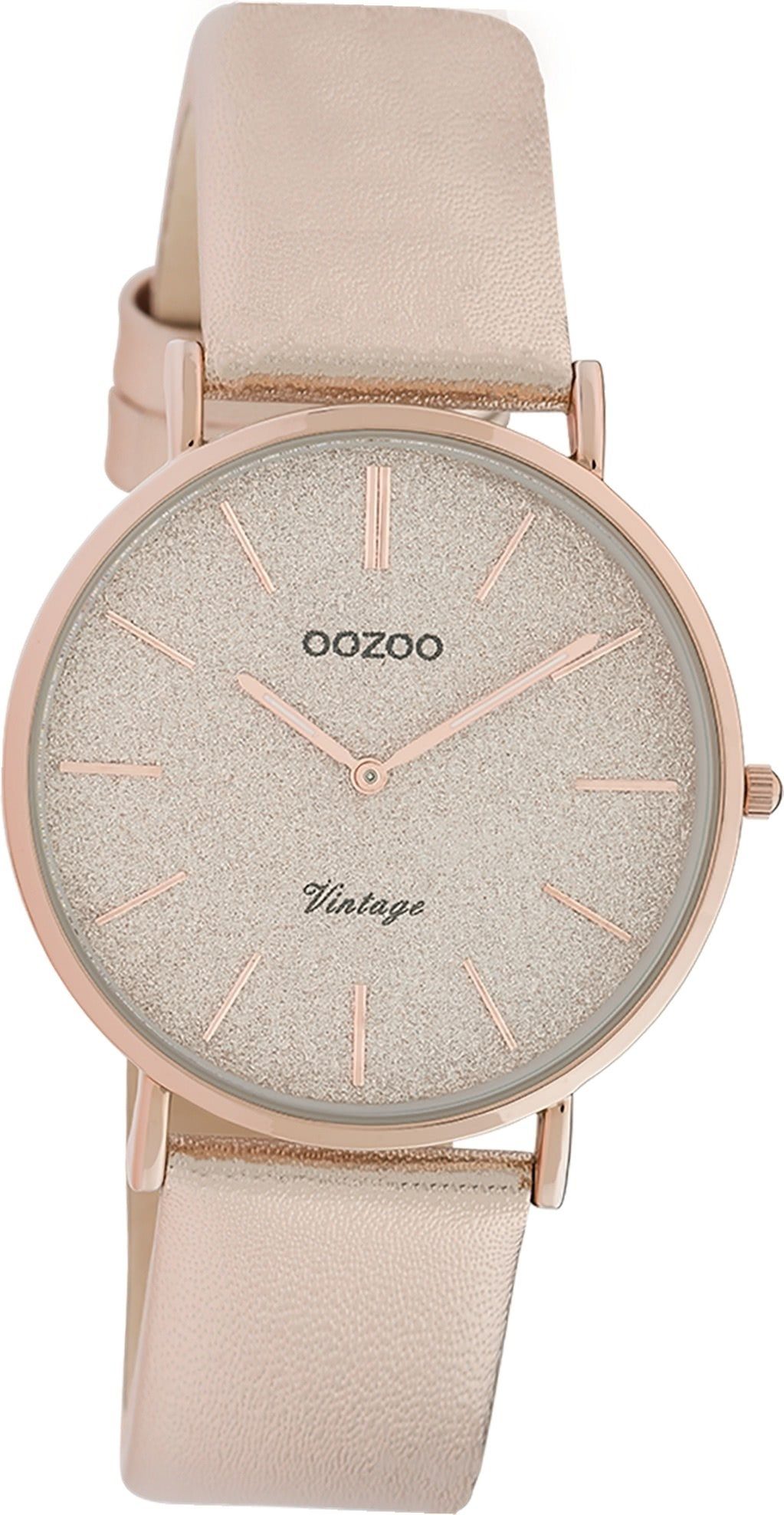OOZOO Quarzuhr Oozoo Leder Damen Uhr C20205 Analog, Damenuhr Lederarmband rosa, rundes Gehäuse, mittel (ca. 32mm)
