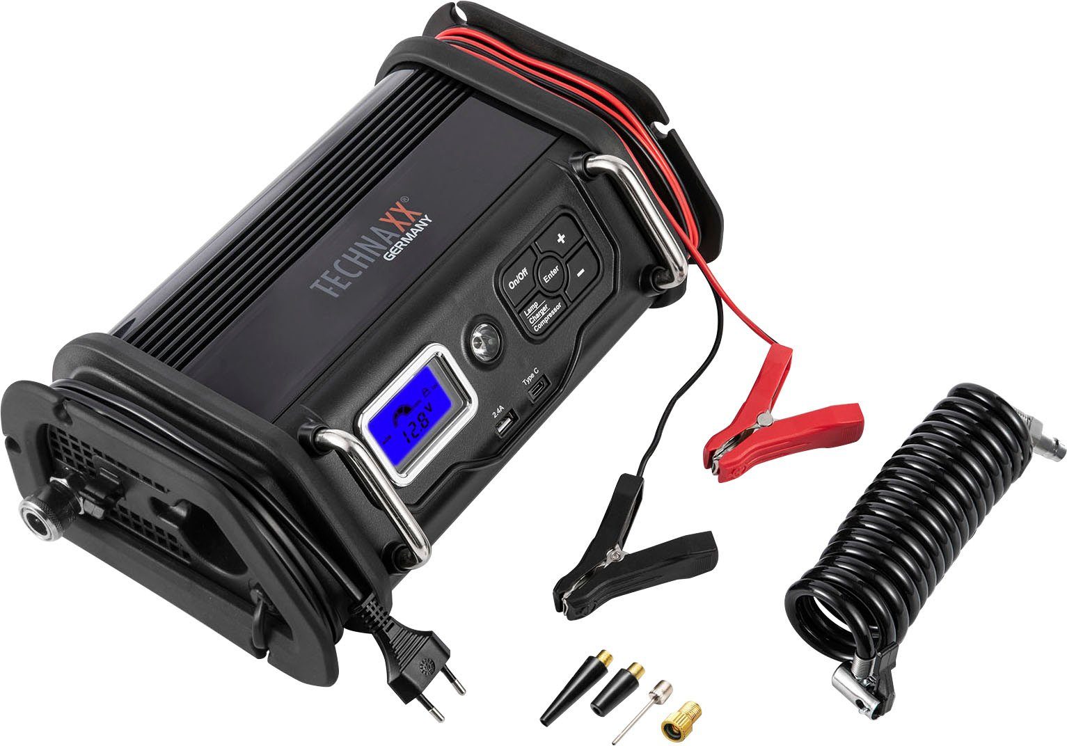 Technaxx TX-193 Batterie-Ladegerät (1000 mA, mit Kompressor), Kurzschluss-,  Verpolungs-, Überhitzungs- und Überladeschutz