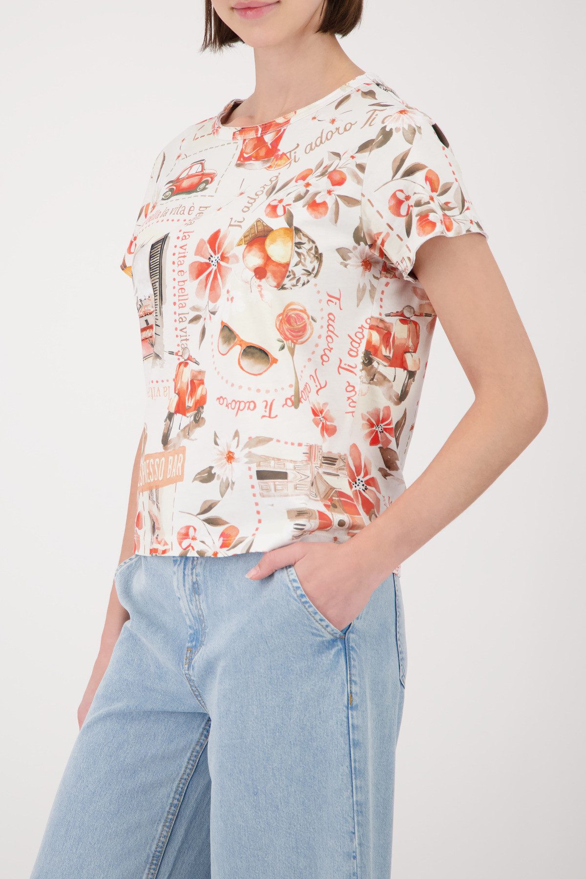 Monari T-Shirt Shirt Italydruck Allover Regular fit mit Italienprint