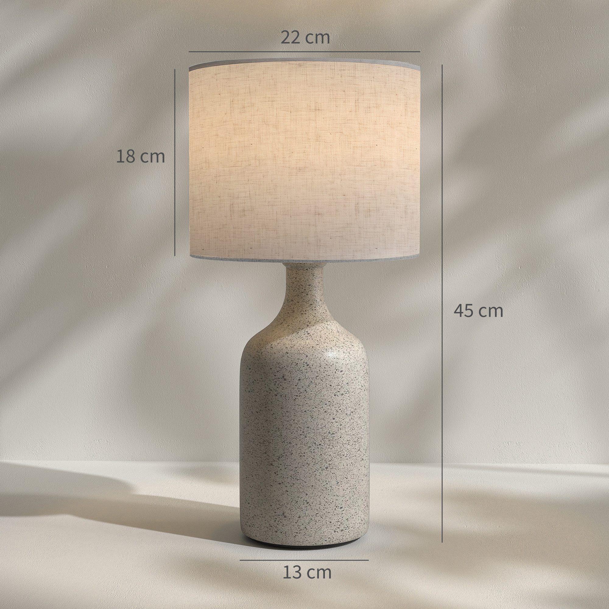 HOMCOM Tischleuchte Nachttischlampe mit Keramiksockel, Leinenschirm, Wippschalter, Ein-,Ausschalter, ohne Leuchtmittel, mit E27 Fassung, für Schlafzimmer Wohnzi – Bild 3 von 5