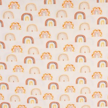 SCHÖNER LEBEN. Stoff Baumwolljersey Digitaldr. Regenbogen fegemustert offweiß orange ocker, Digitaldruck