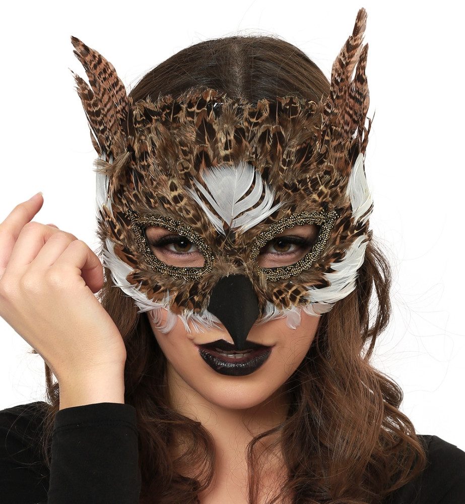 Fries Verkleidungsmaske Maske Gesichtsmaske Domino Eule mit Federn Karneval Halloween Cosplay, Mit Federn