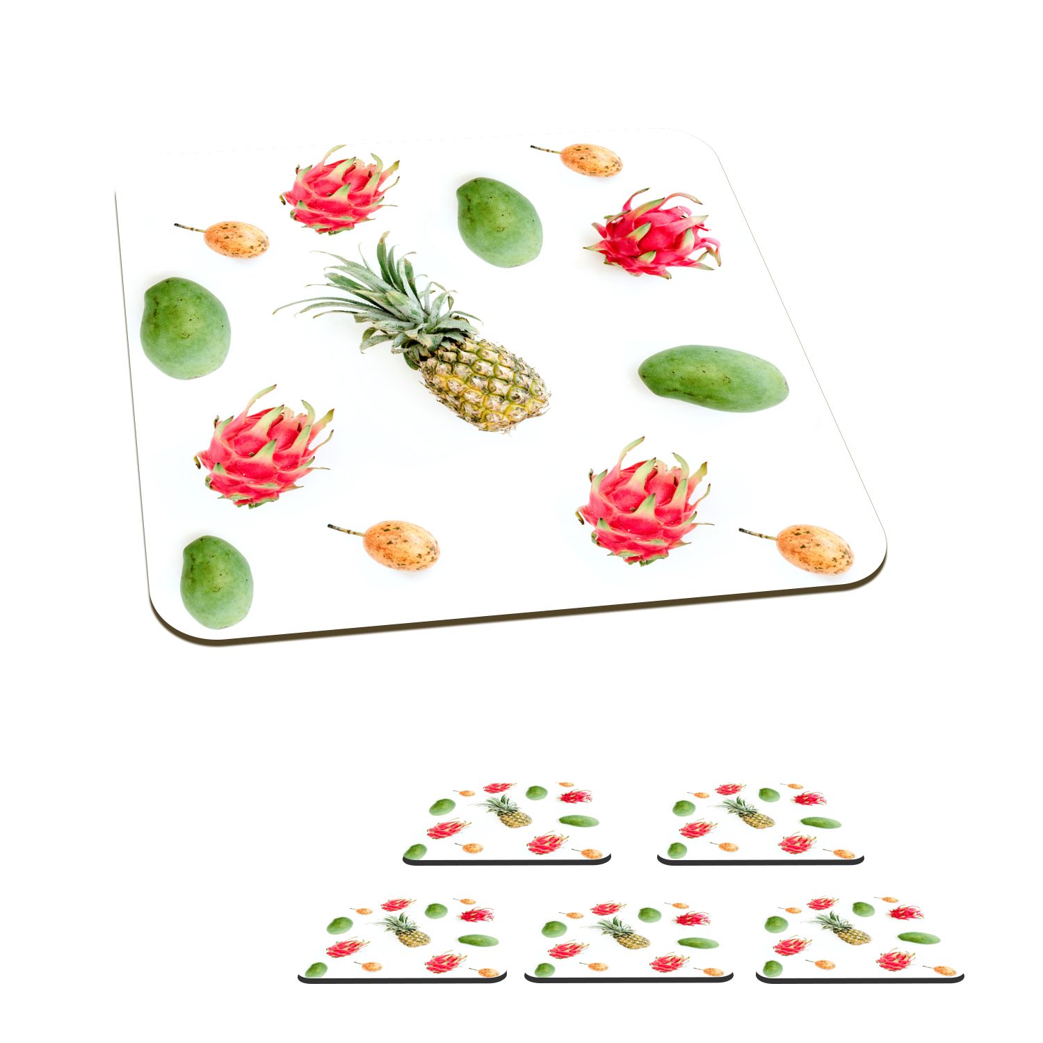 MuchoWow Glasuntersetzer Tropisch - Obst - Mango, Zubehör für Gläser, 6-tlg., Glasuntersetzer, Tischuntersetzer, Korkuntersetzer, Untersetzer, Tasse