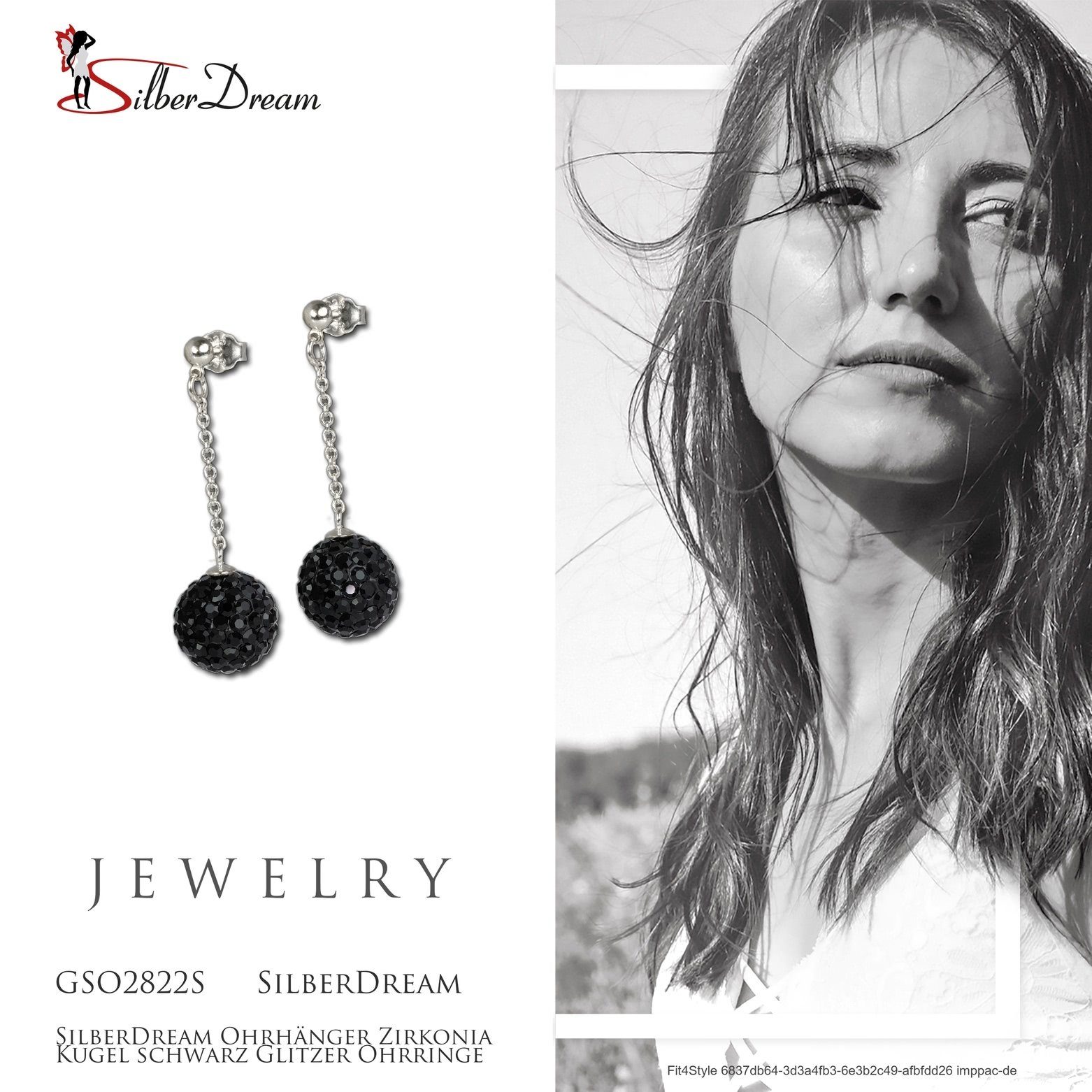 SilberDream Paar Ohrhänger SilberDream schwarz Kugel Ohrringe (Ohrhänger), Damen Ohrhänger kugel 925 Sterling Silber, schwarz – Bild 3 von 4