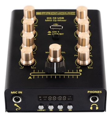 Pronomic DJ Controller DX-10 USB MKII DJ Mixer - 2-Kanal-DJ-Mixer mit 2 Line-Eingängen, (2-Band Equalizer), Bluetooth-Schnittstelle und USB-Player