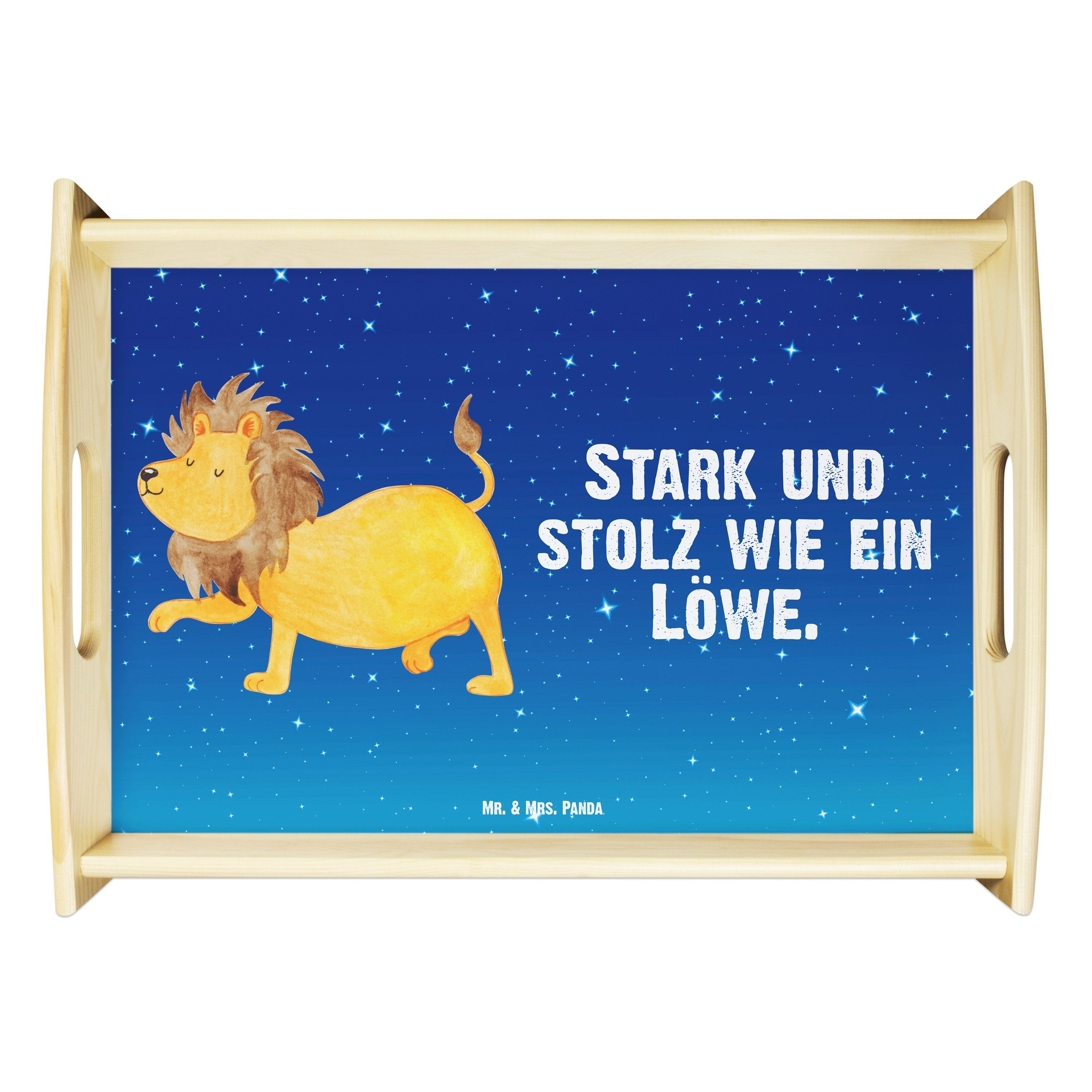 Mr. & Mrs. Panda Tablett Sternzeichen Löwe - Sternenhimmel Blau - Geschenk, Geschenk Juli, Hor, Echtholz lasiert, (1-tlg)