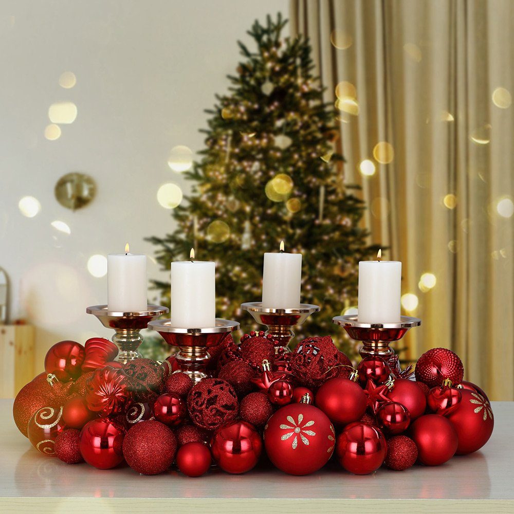 glänzend Weihnachtskugeln Rot 77er (77 Weihnachtsbaumkugel glitzer Deuba matt St), Weihnachtsdeko Set