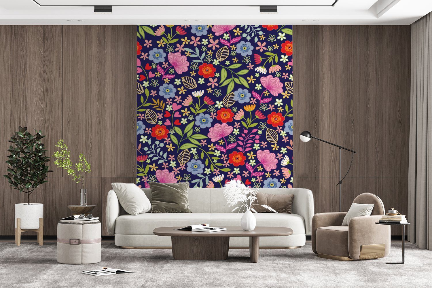 Farben Muster, - Blumen Montagefertig St), Fototapete (4 Wandtapete Tapete MuchoWow Wohnzimmer, - Matt, bedruckt, für Vinyl