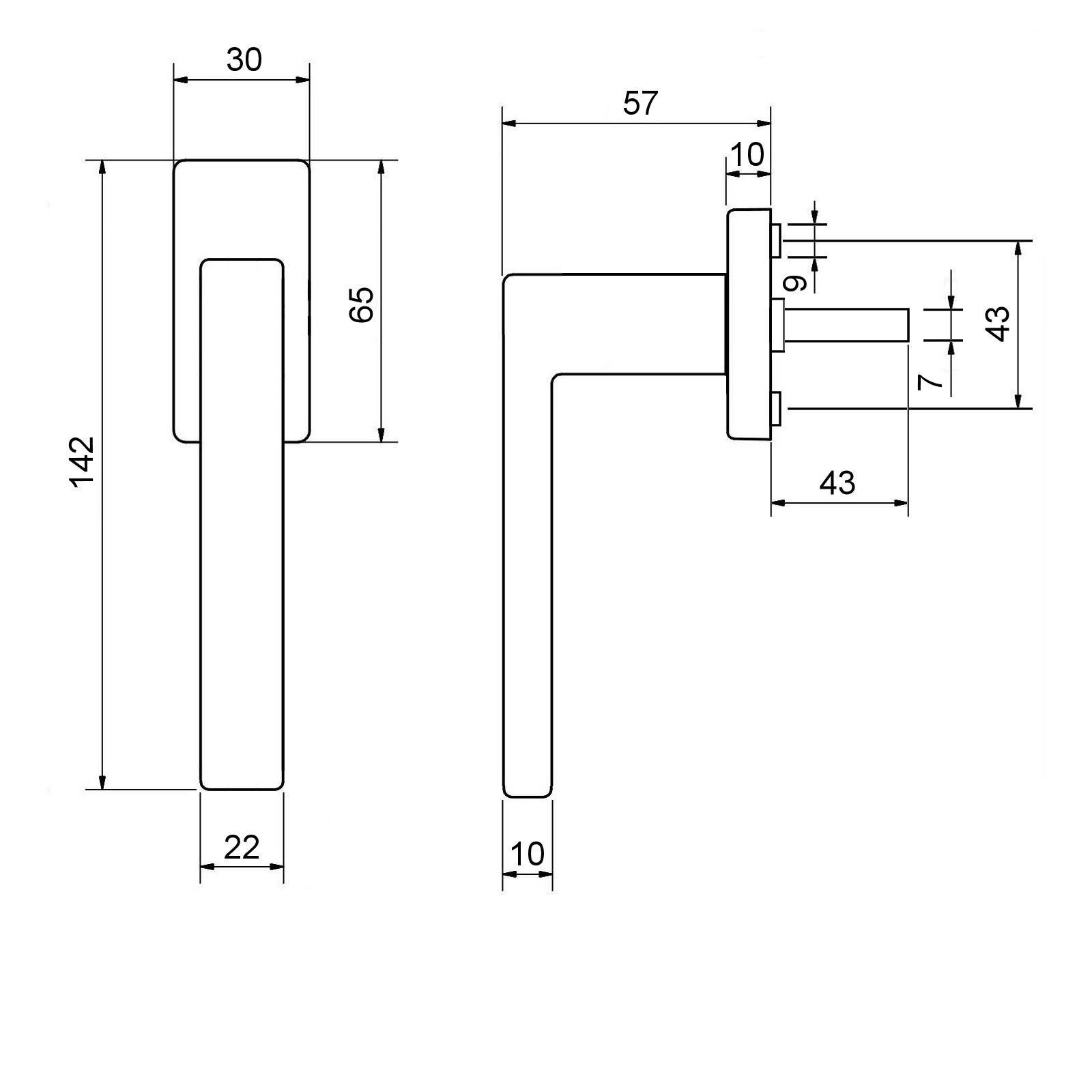 SO-TECH® Fenstergriff CUBE 120 x 22 mm Vierkant 7 x 7 mm, Fenstergriffolive Edelstahloptik matt