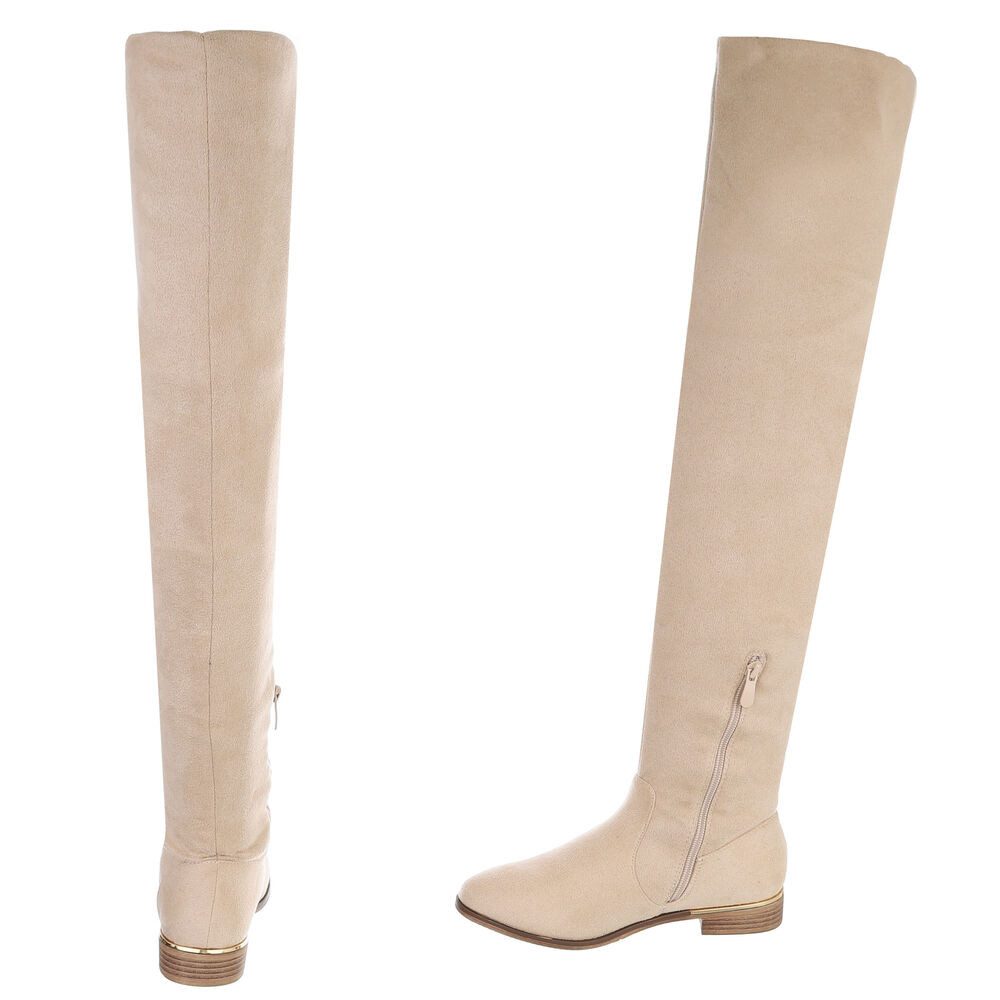 Ital-Design Elegante Overknee-Stiefel aus weichem Material für Damen Stiefel (90727016) Blockabsatz Overknees in Beige
