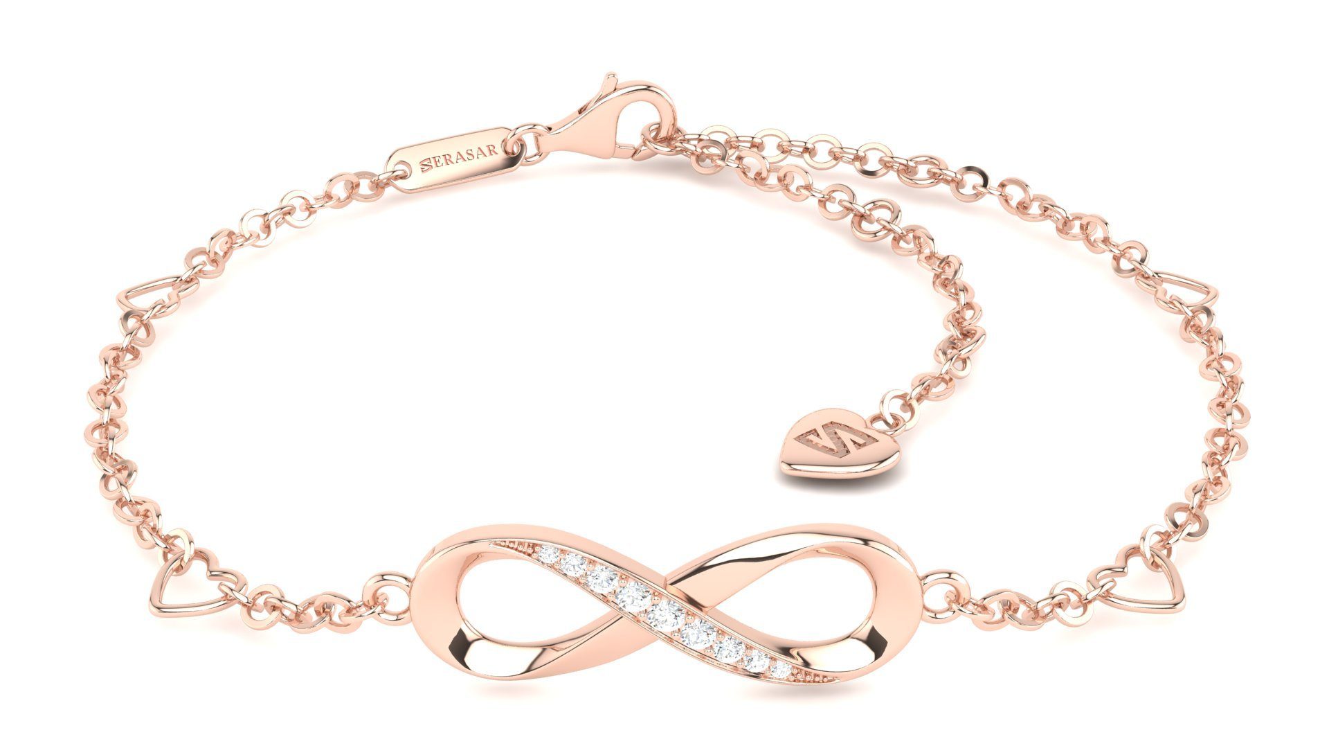 18k Fußkettchen Silber für Echtvergoldung mit Infinity Fußkette aus Rosegold Fußkettchen Damen "Infinity" (1-tlg), SERASAR 925er Sterlingsilber Sign Sterling