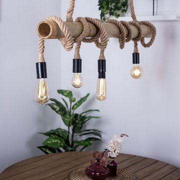 etc-shop Hängeleuchte, Leuchtmittel nicht inklusive, Vintage Pendel Decken Lampe Bambus Ess Zimmer Holz Balken Hänge