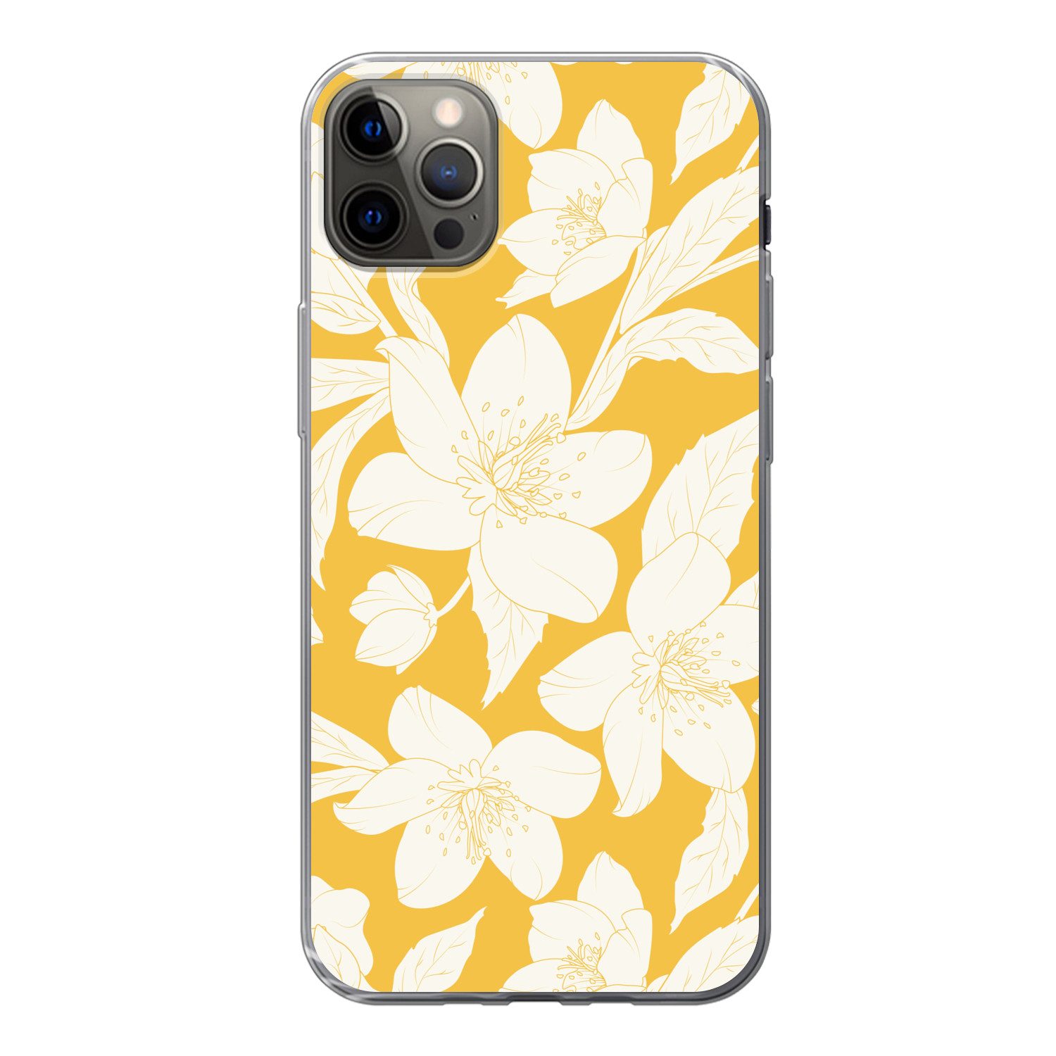 MuchoWow Handyhülle für Apple iPhone 13 Pro Max Blumen - Muster - Gelb - Weiß, Smartphone-Bumper, Print, Handy Schutzhülle Dünn