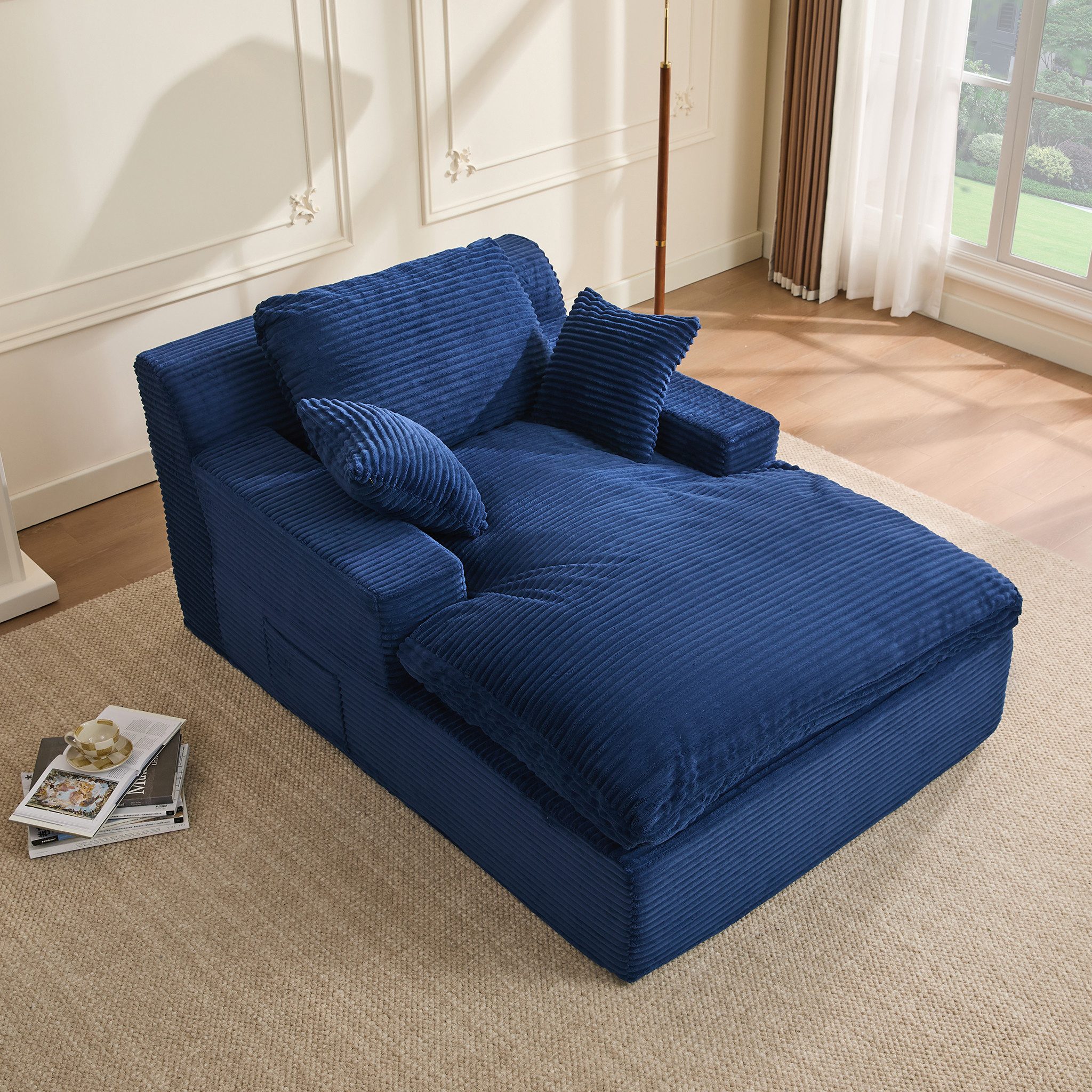 LITBIRD Chaiselongue 160 cm Loungesofa, Boneless Bodensofa & Schlafsofa mit Schlaffunktion, 1 Teile, Platzsparendes Cloud Sofa mit Armlehnen für Wohnzimmer