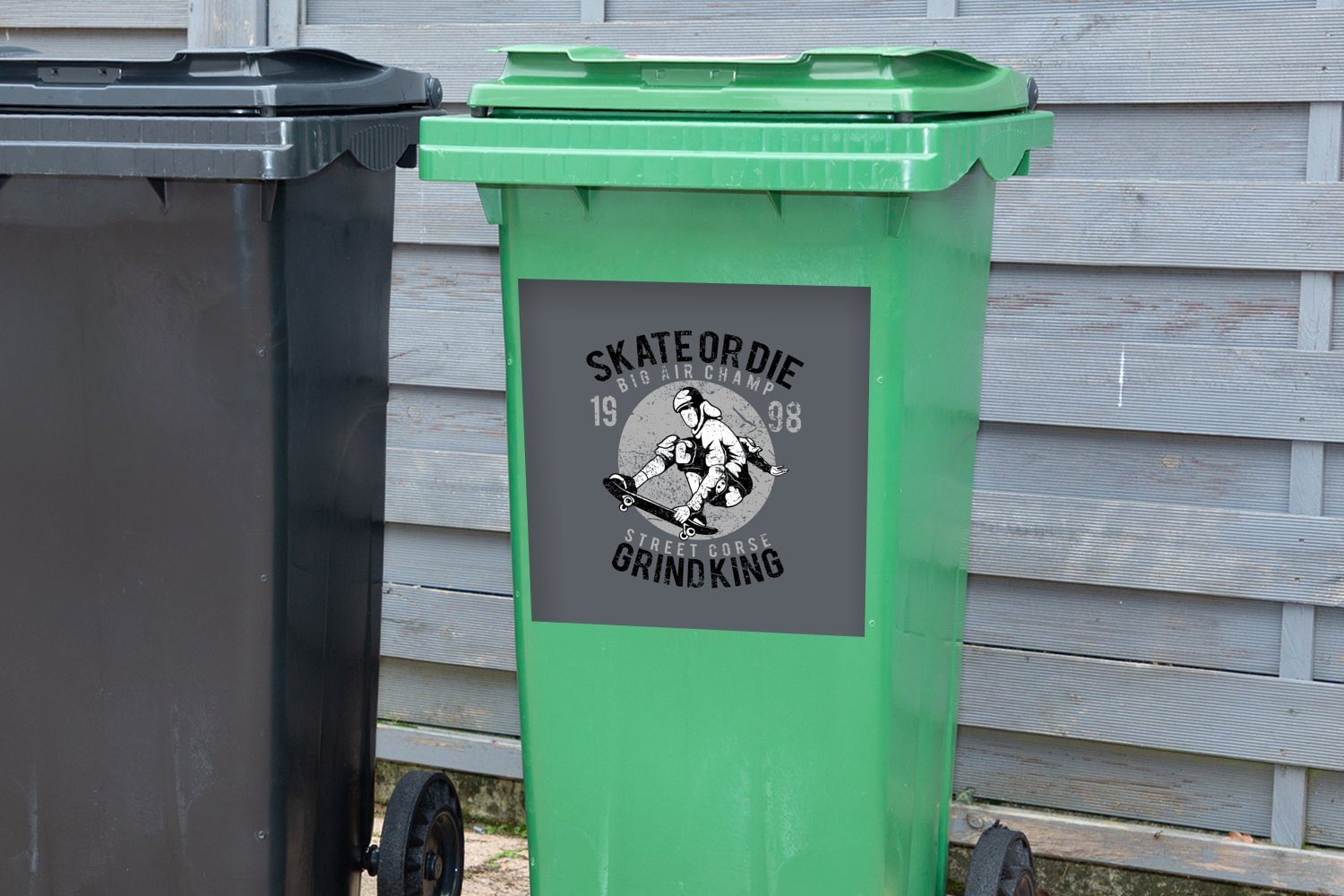 Skateboard - Wandsticker Mülleimer-aufkleber, - Container, St), Zeichnung Retro Sticker, (1 Mülltonne, Abfalbehälter MuchoWow
