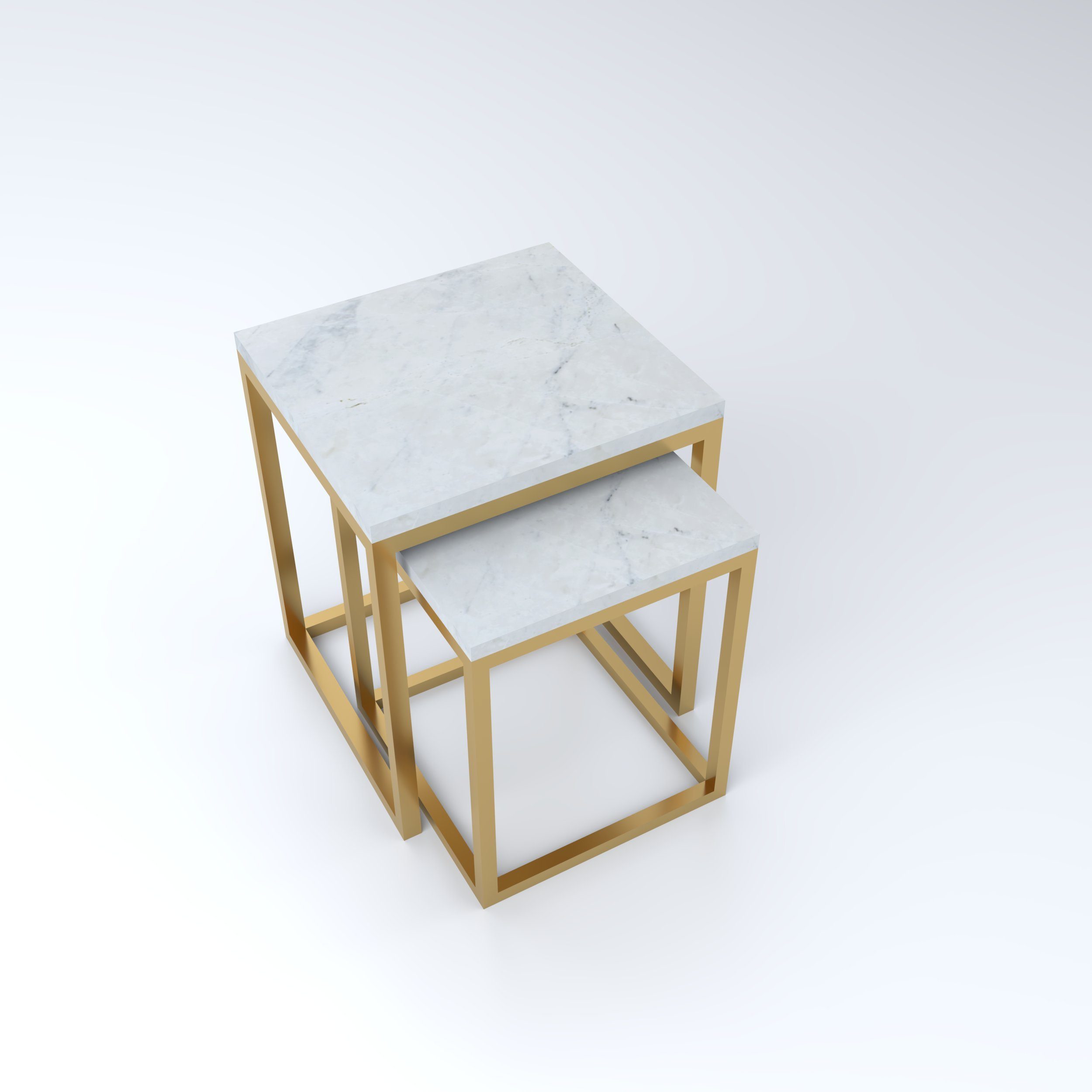 D'arte Stone Beistelltisch ALGERO 2er Set Beistelltische aus hochwertigem Marmor gold | Bianco Enzo