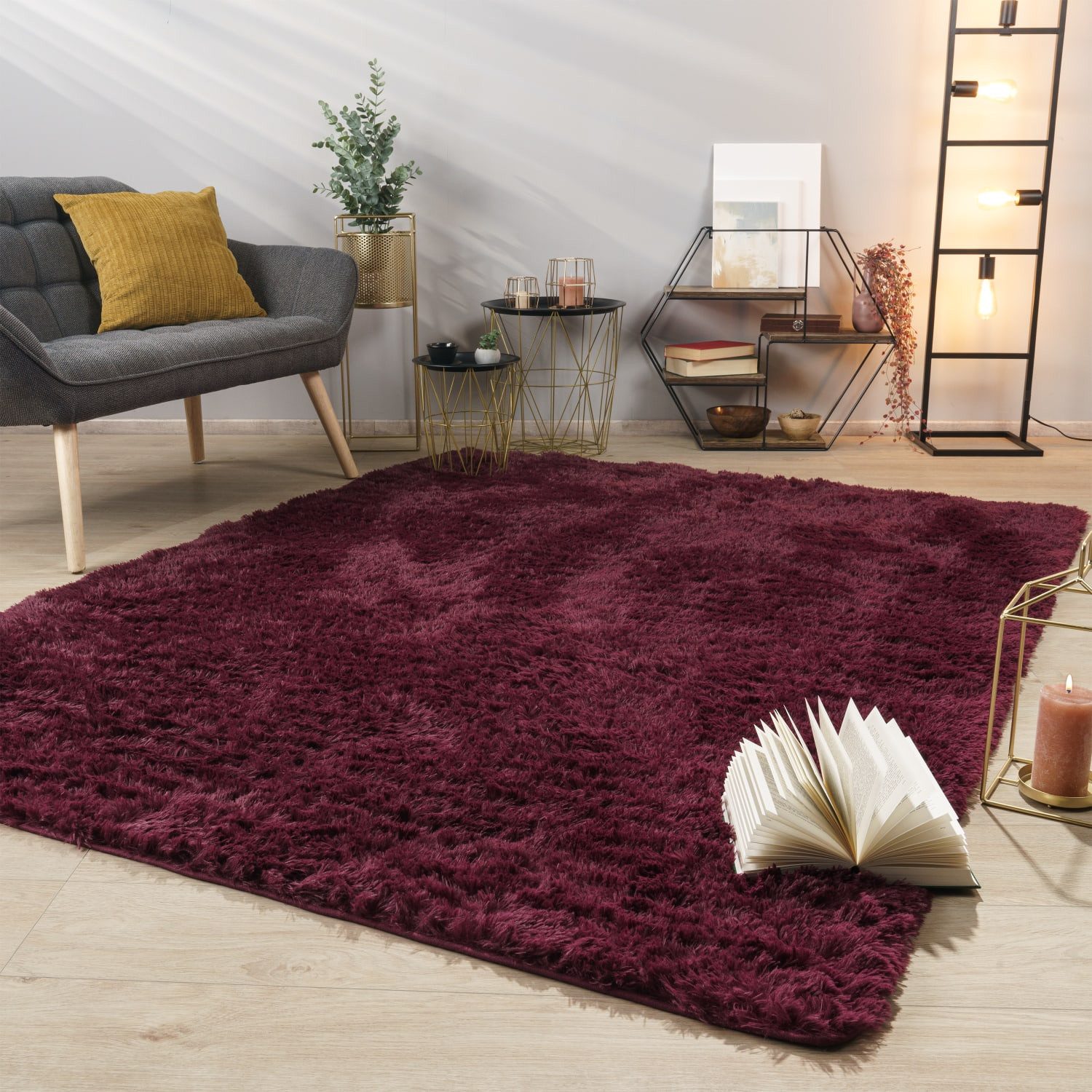 TT Home Teppich Diele, Esszimmer, Flur, Schlafzimmer, Wohnzimmer, Rechteckig, Höhe: 37 mm, Teppich Wohnzimmer Hochflor Langflor Weich Soft Modernes Einfarbiges D