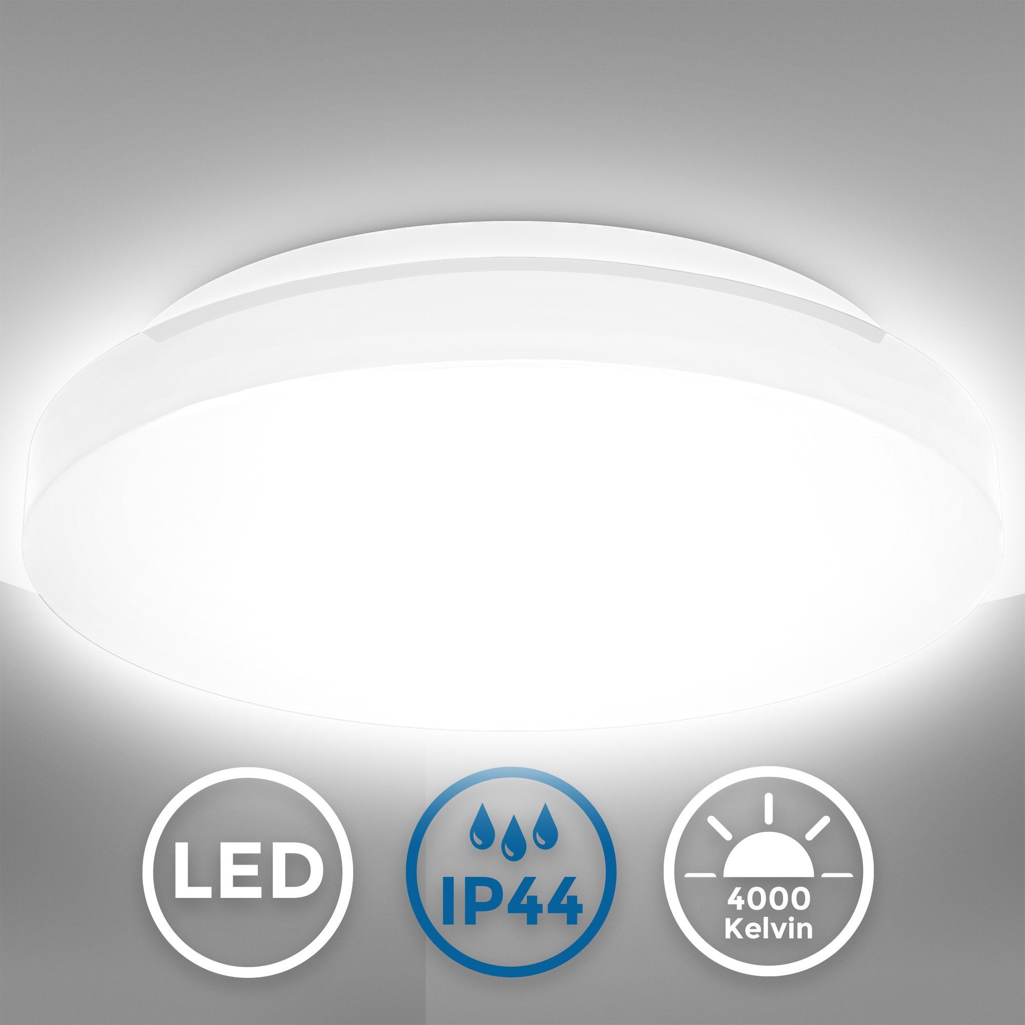 BK_DB1296 Licht, Neutralweiß, LED B.K.Licht Badlampe 1.200Lm, fest Bad-Deckenleuchte, 12W, neutralweißes LED LED IP44-Spritzwasserschutz, 4.000K Ø28,8cm, Deckenleuchte integriert,
