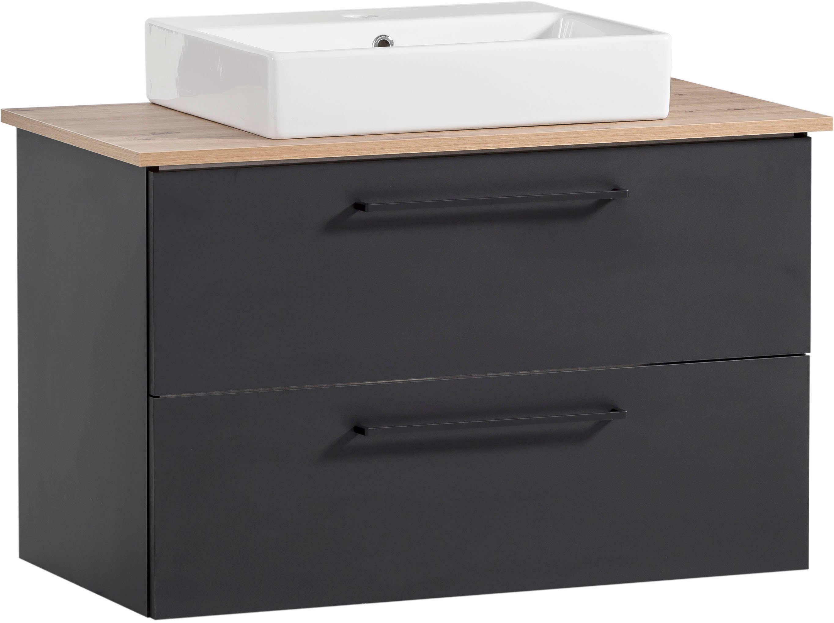 Schildmeyer Waschtisch Breite 86,0 cm, Waschtischauflage aus Keramik, Griffe und Beschläge aus Metall