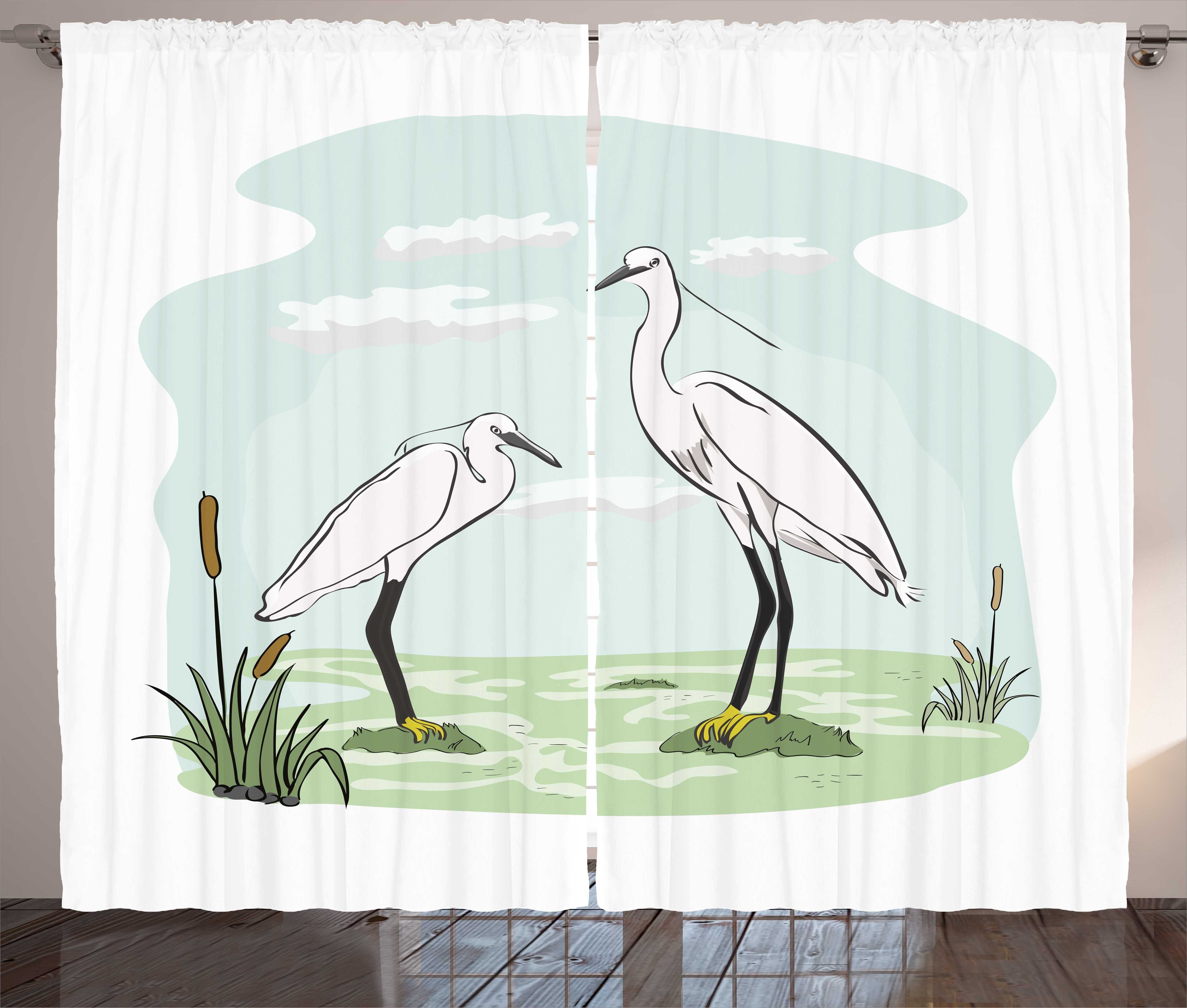 Gardine Schlafzimmer Kräuselband Vorhang mit Schlaufen und Haken, Abakuhaus, Reiher 2 Herons in Marsh Cartoon