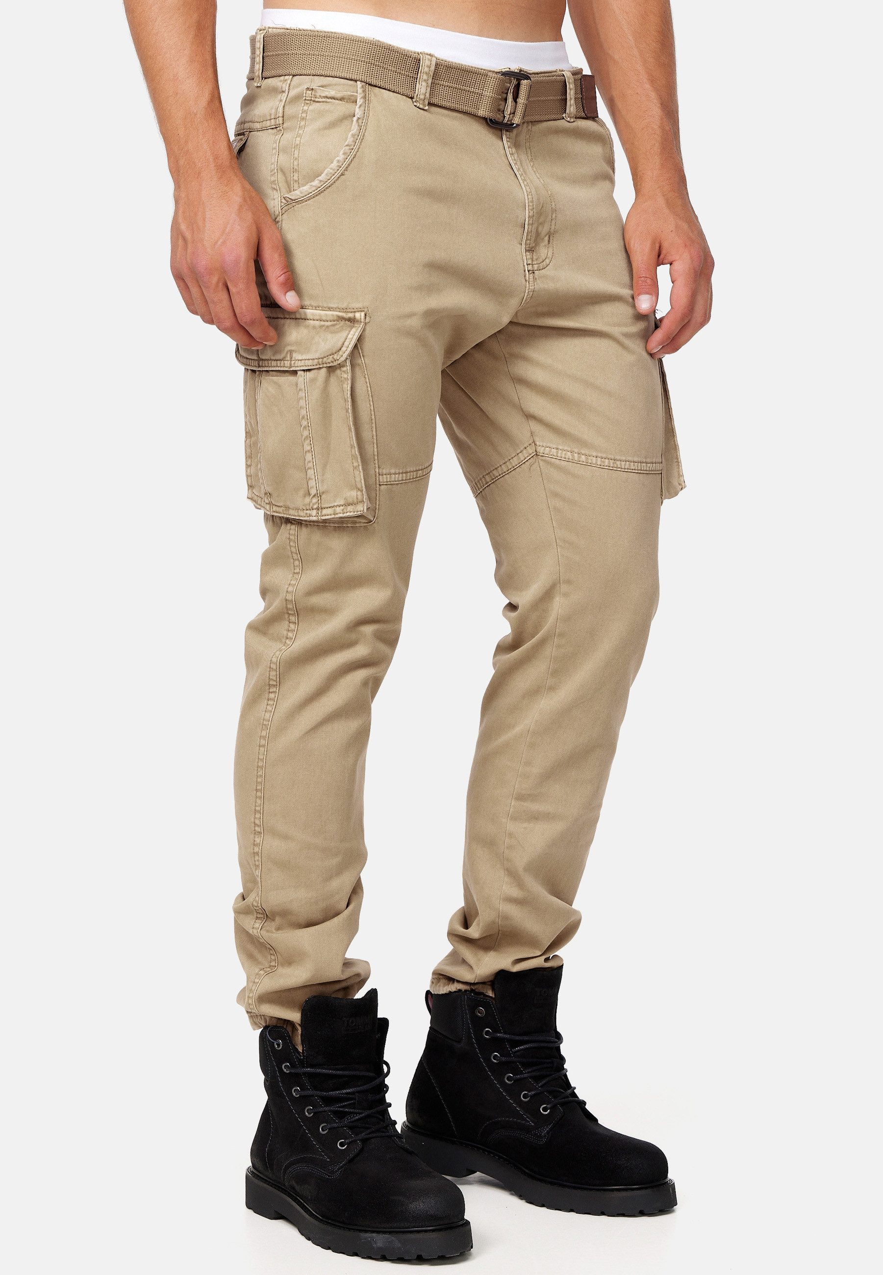 Indicode Cargohose Herren William Cargo Hose Herrenhose mit 7 Taschen, inkl. Gürtel